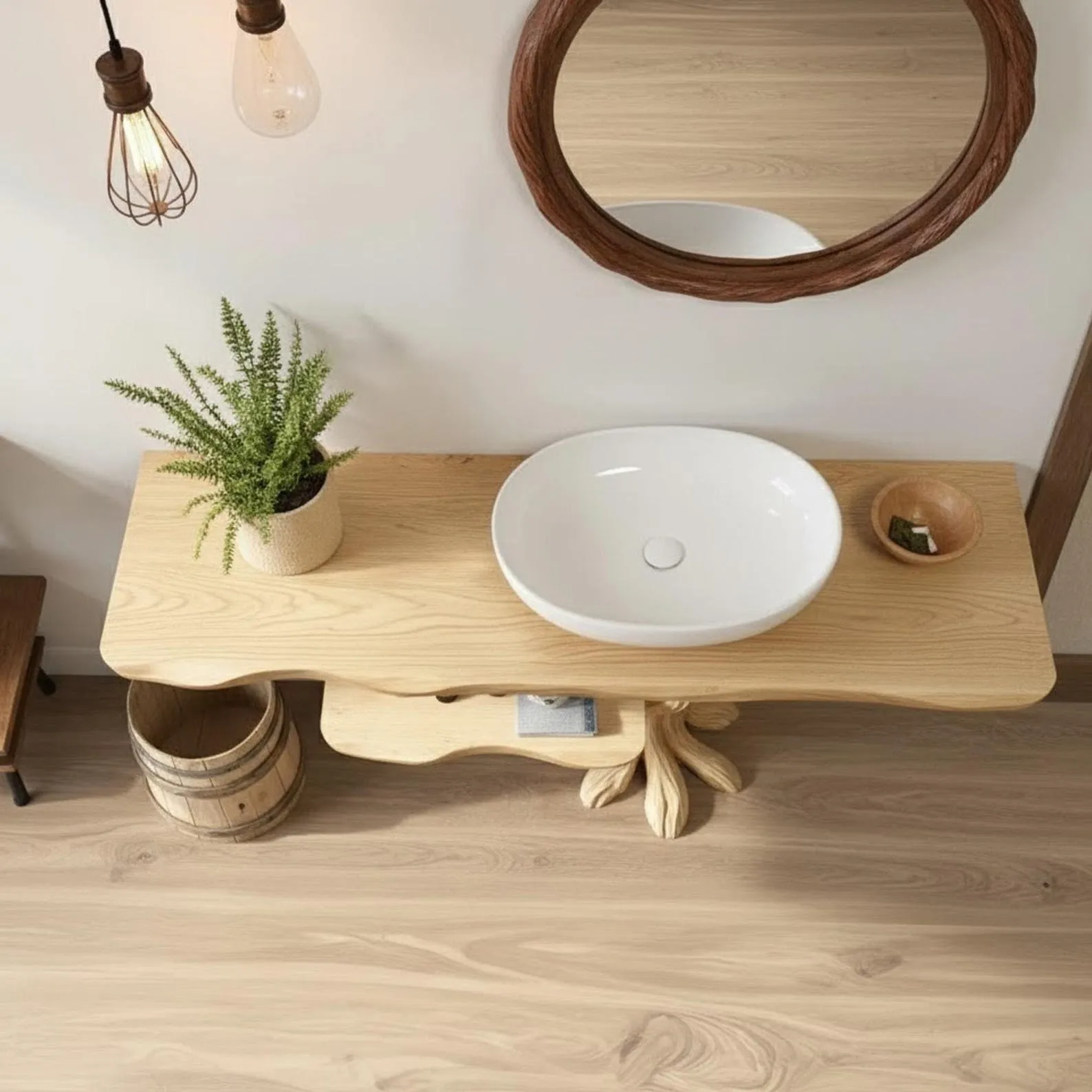 Driftwood bathroom vanity shelf stand solid wood live edge console table shelf bathroom sink stand - Image 5