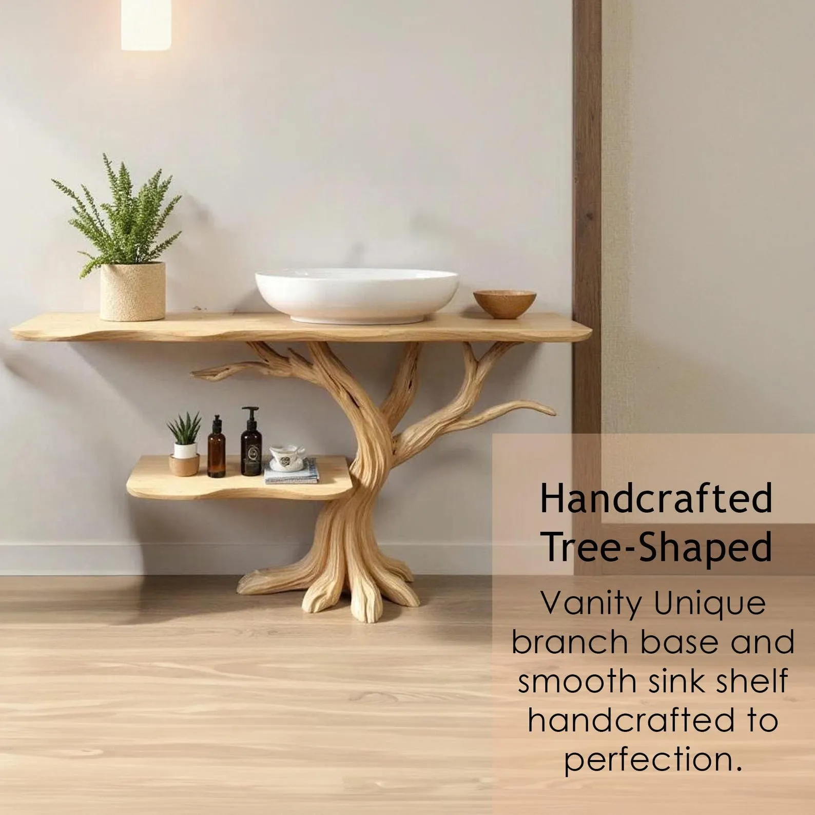 Driftwood bathroom vanity shelf stand solid wood live edge console table shelf bathroom sink stand - Image 7