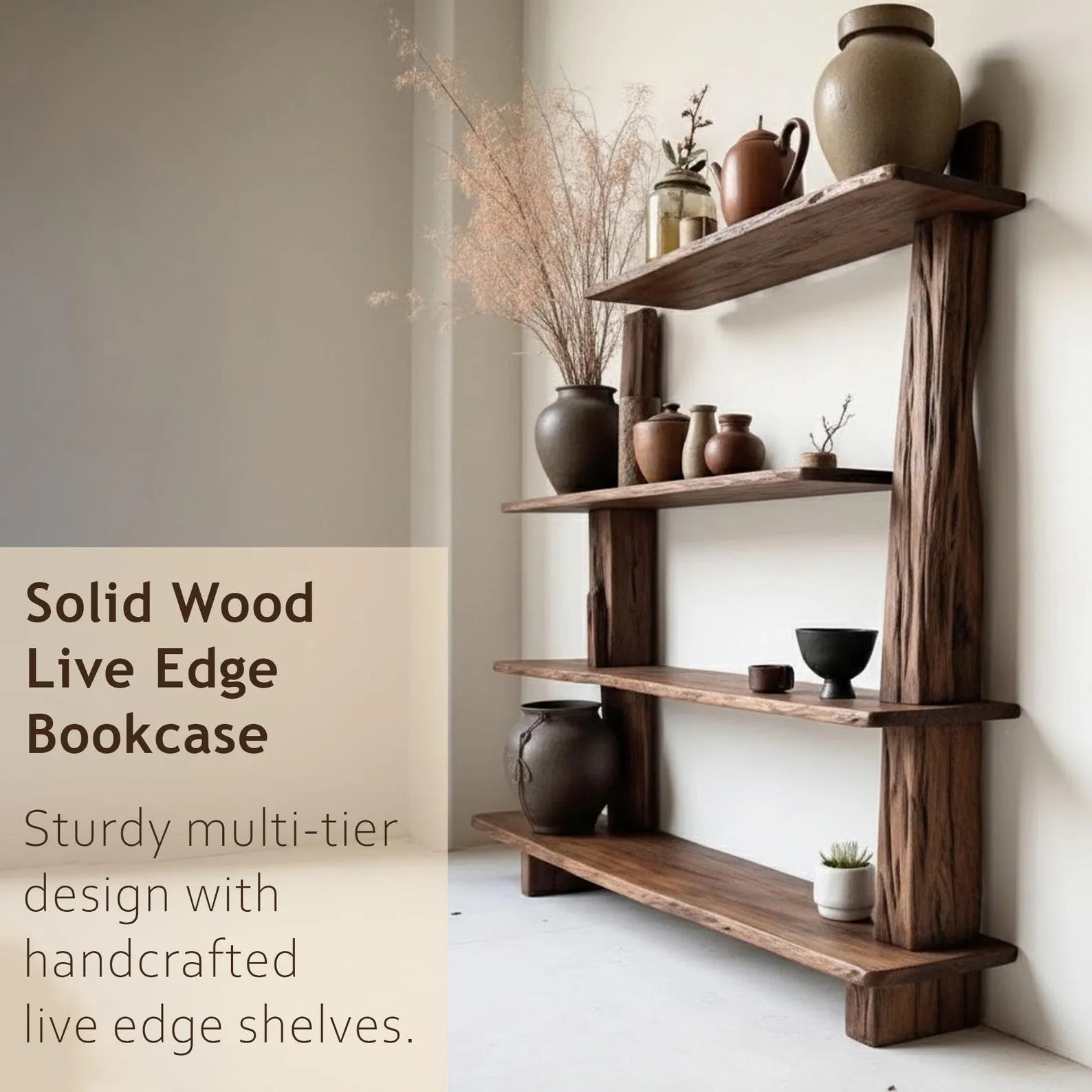 Driftwood bookcase wall mount solid wood wood live edge bookshelf cabinet plant stand display - Image 3