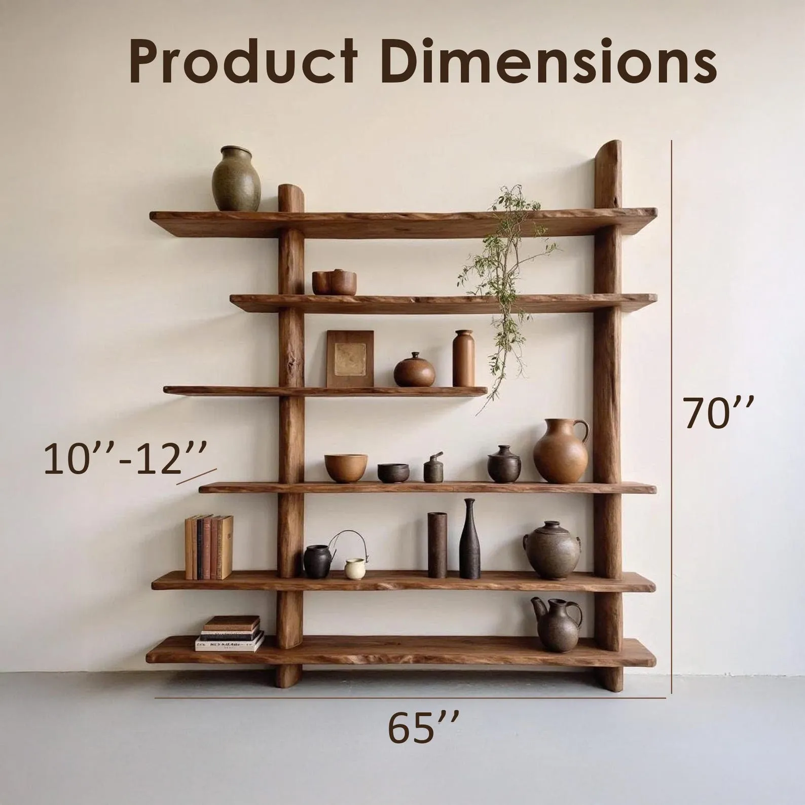 Wall mount bookcase solid wood live edge bookshelf hanging display cabinet book shelf - Image 5