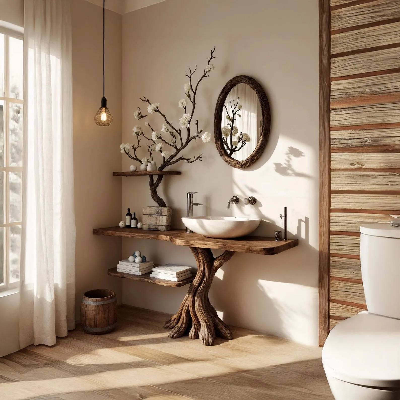 Tree branch bathroom sink table wash basin stand driftwood sink vanity handmade furniture