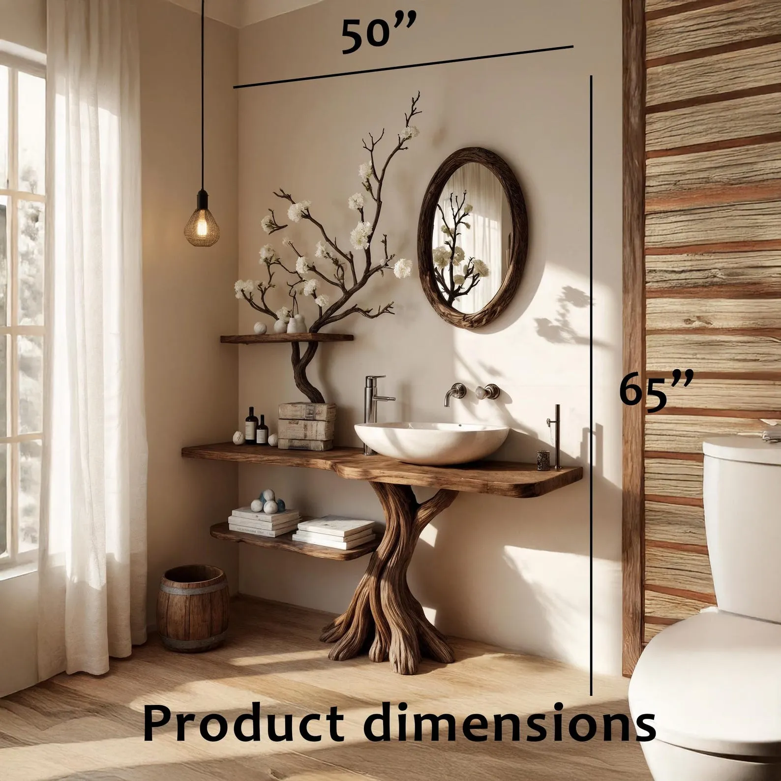 Tree branch bathroom sink table wash basin stand driftwood sink vanity handmade furniture - Image 3