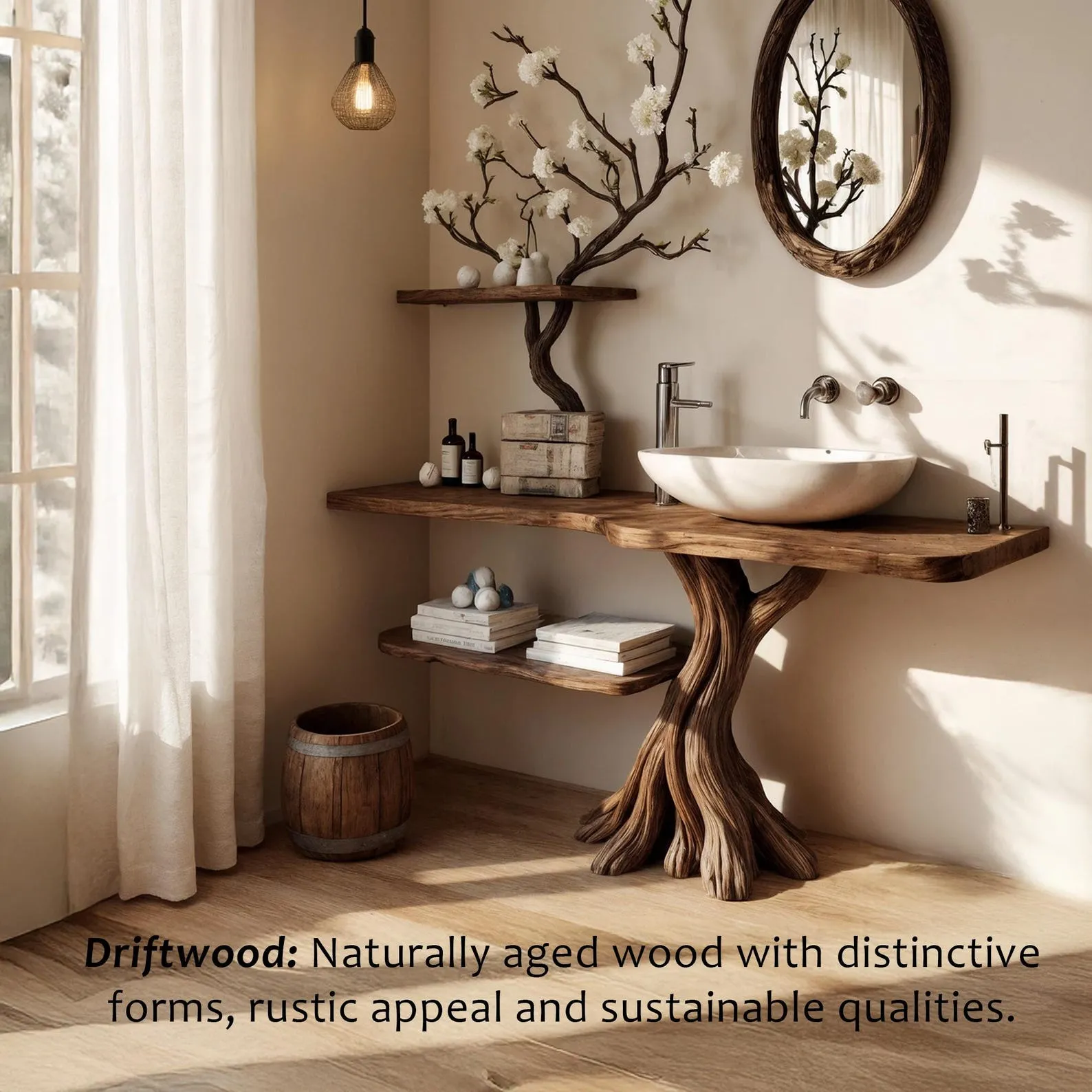 Tree branch bathroom sink table wash basin stand driftwood sink vanity handmade furniture - Image 5