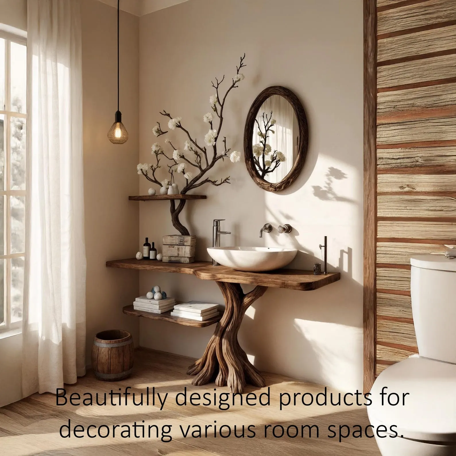 Tree branch bathroom sink table wash basin stand driftwood sink vanity handmade furniture - Image 7