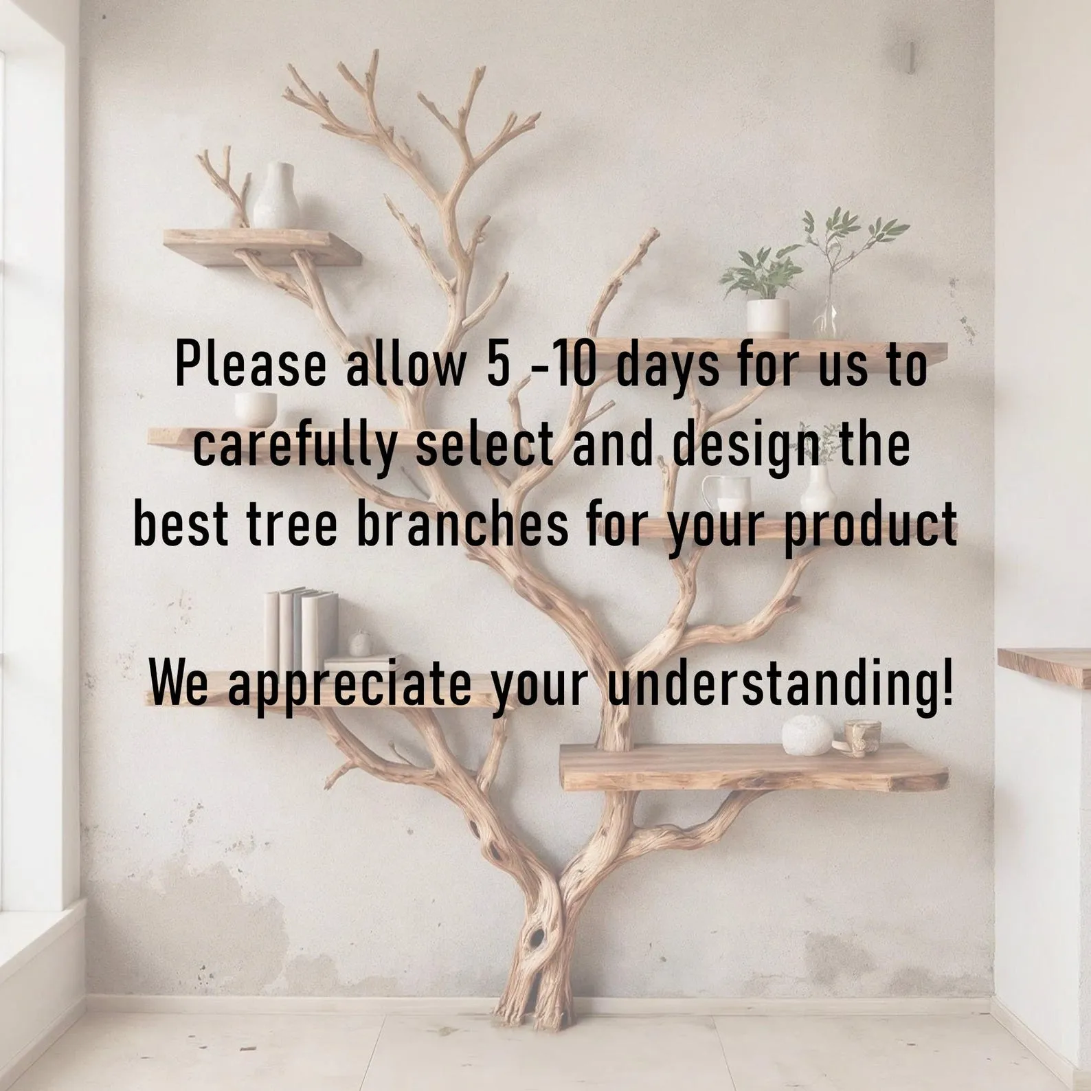 Tree branch bookshelf art decor driftwood shelf wall mounted solid wood bookcase - Image 4