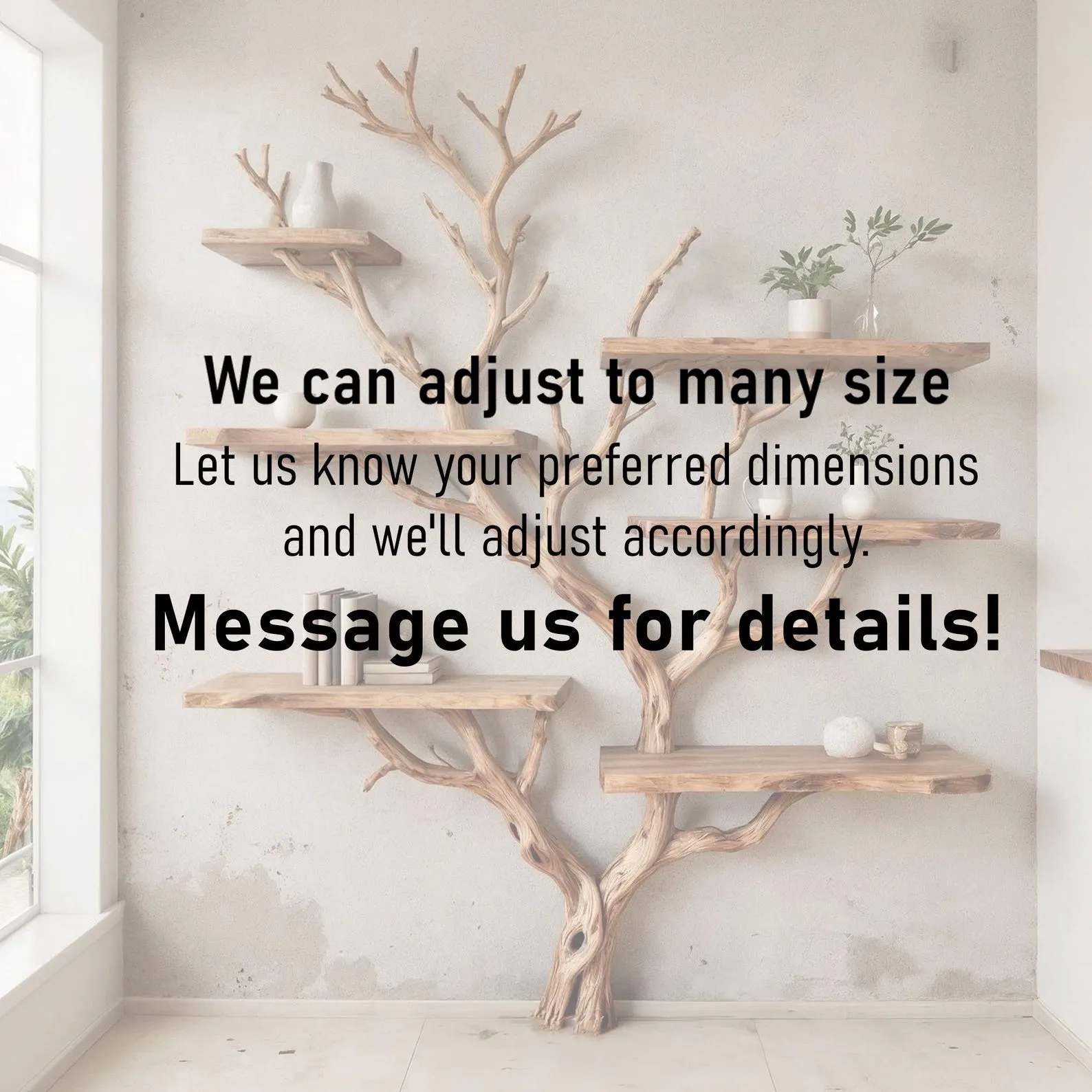 Tree branch bookshelf art decor driftwood shelf wall mounted solid wood bookcase - Image 6