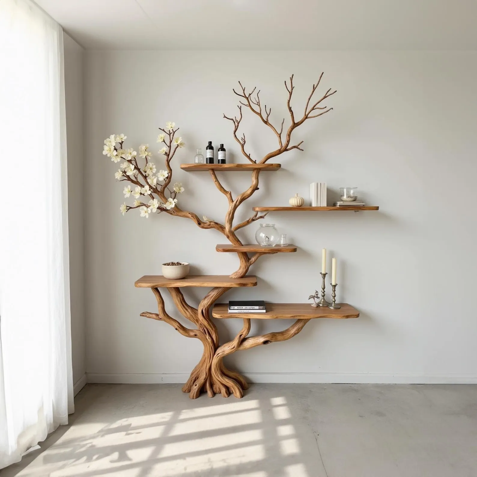 Corner Driftwood Bookshelf: Floating Shelves, Wall Mount Decor