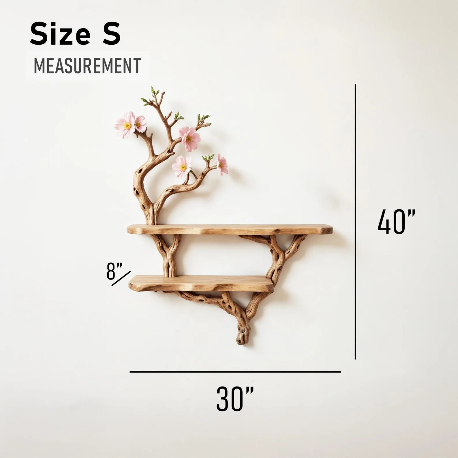 Flower tree branch bookshelf driftwoood tree shelf wall mount live edge shelving bookcase art decoration - Image 4