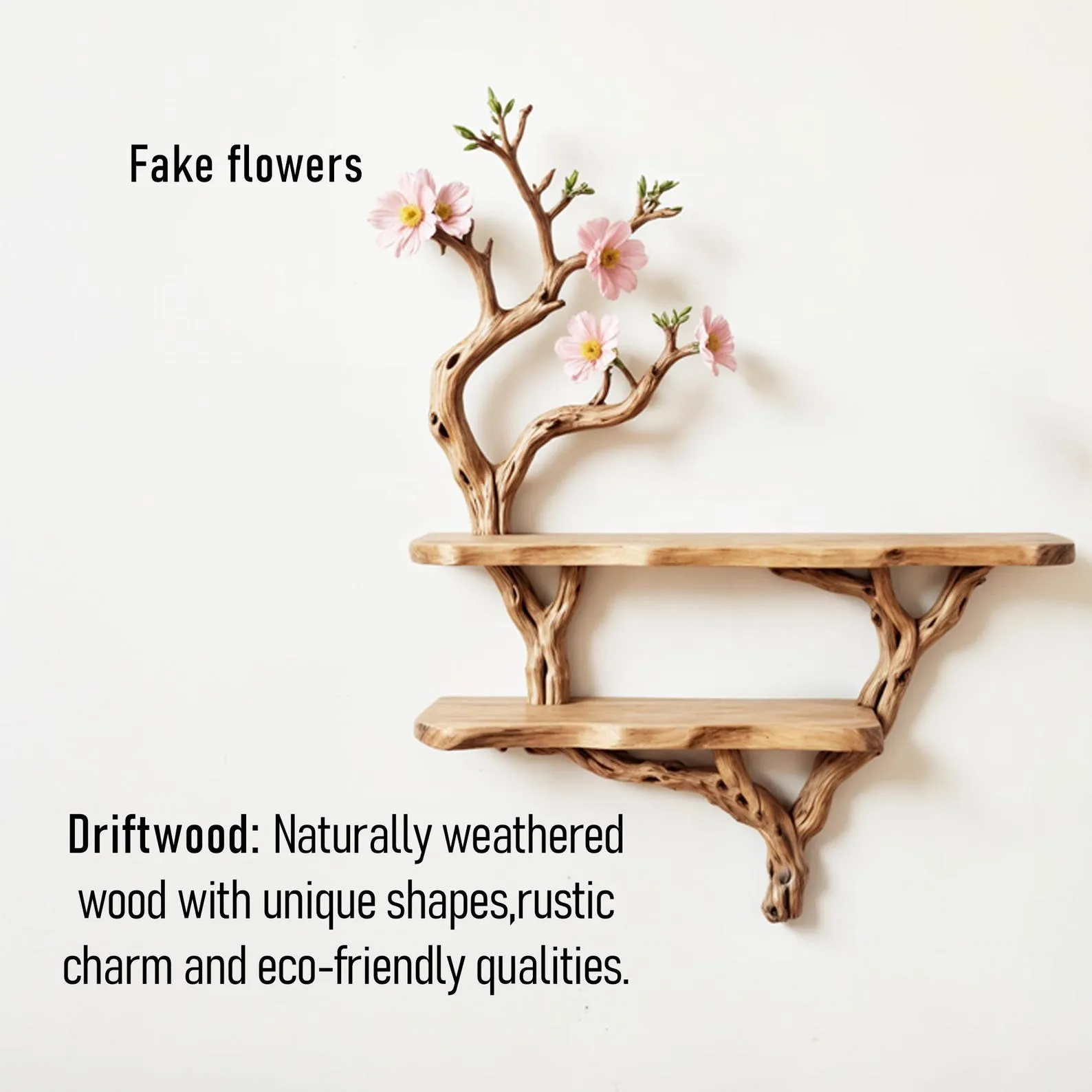 Flower tree branch bookshelf driftwoood tree shelf wall mount live edge shelving bookcase art decoration - Image 7