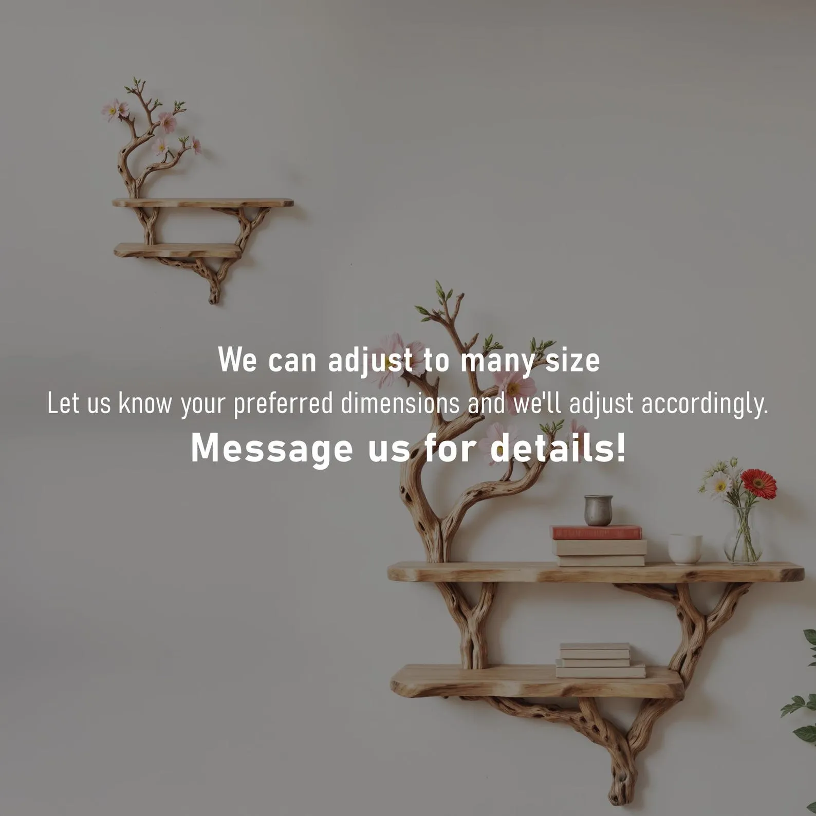 Flower tree branch bookshelf driftwoood tree shelf wall mount live edge shelving bookcase art decoration - Image 9