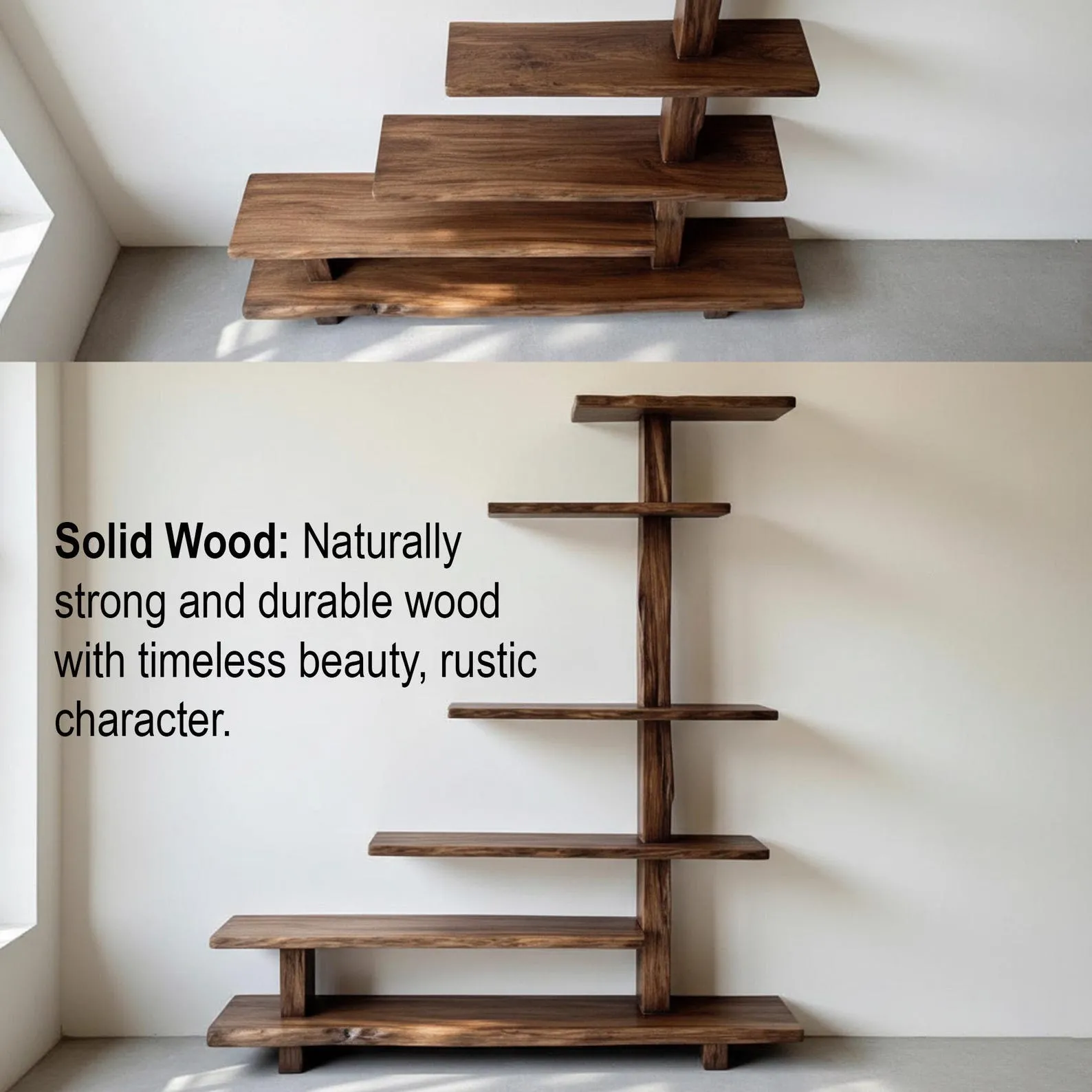 Tree branch bookshelf solid wood floating live edge wood shelves wall mount driftwood carving art rustic decor - Image 2