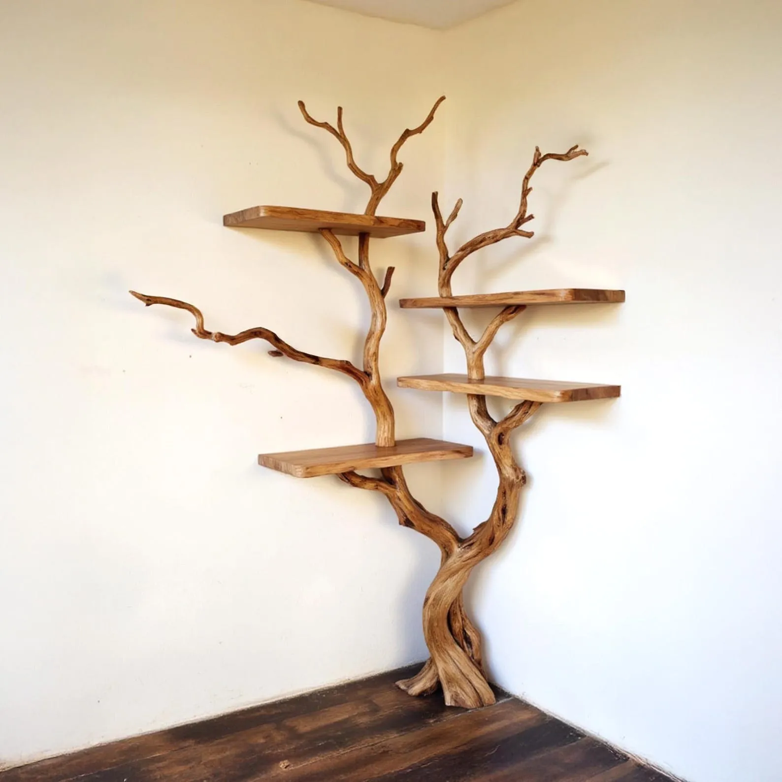 Tree branch bookshelf driftwood shelf on wall art solid wood bookcase book shelf unique decor