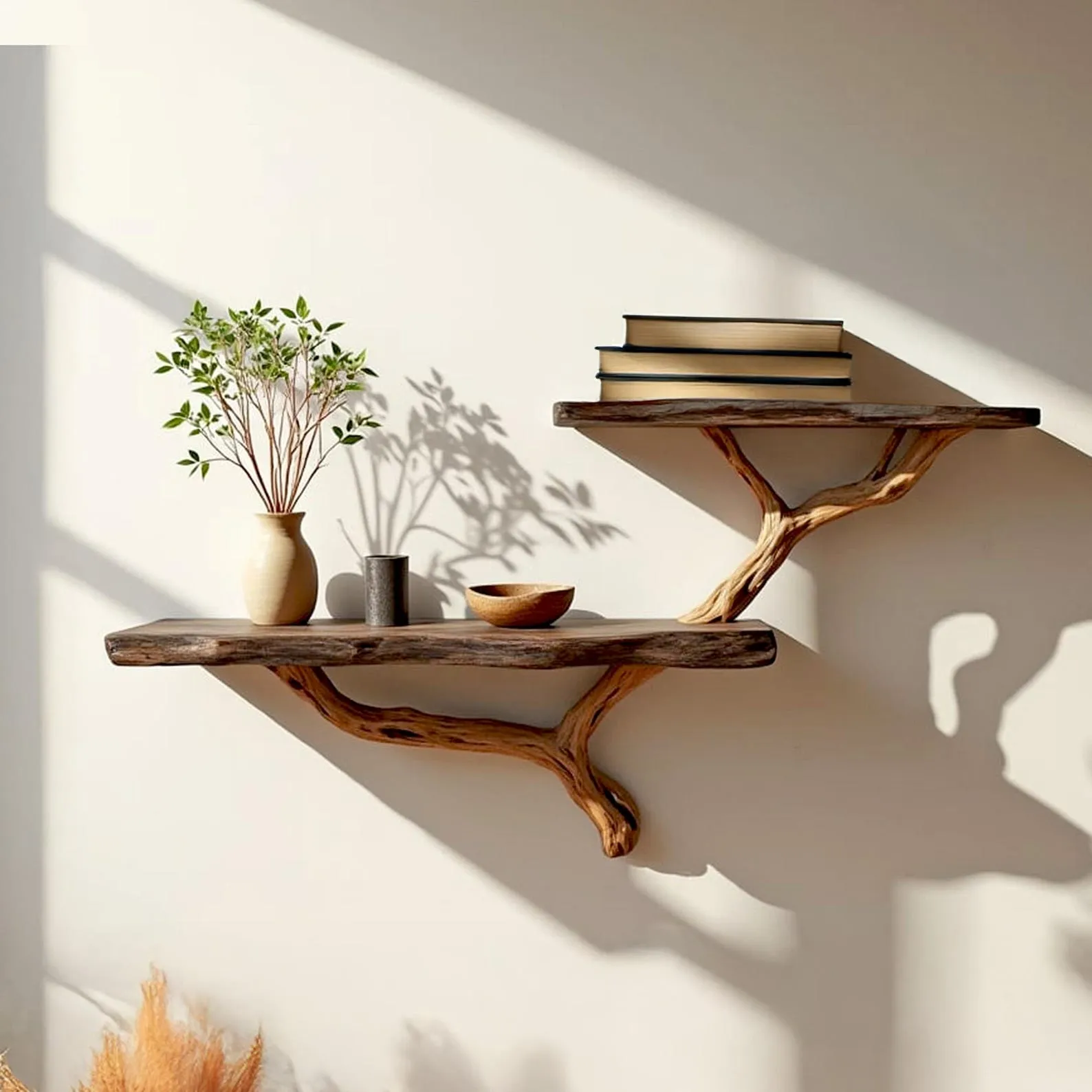 Driftwood floating shelf tree branch wall mount solid wood bookshelf art rustic decor handmade furniture - Image 2