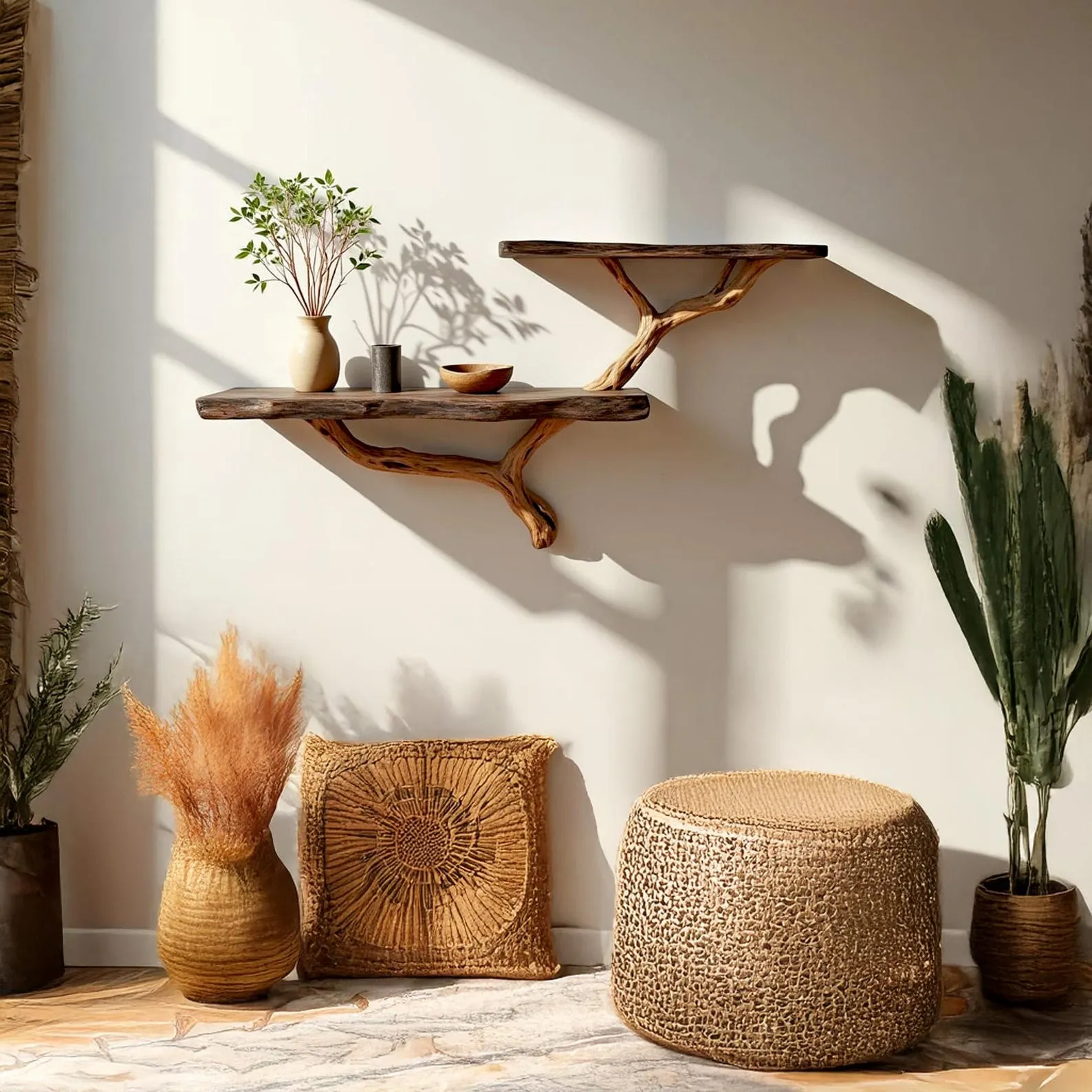 Driftwood floating shelf tree branch wall mount solid wood bookshelf art rustic decor handmade furniture - Image 4