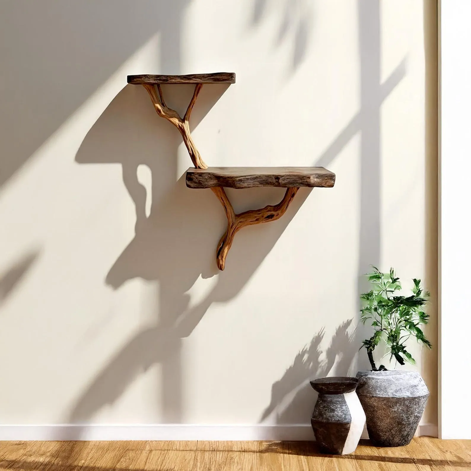 Driftwood floating shelf tree branch wall mount solid wood bookshelf art rustic decor handmade furniture - Image 5