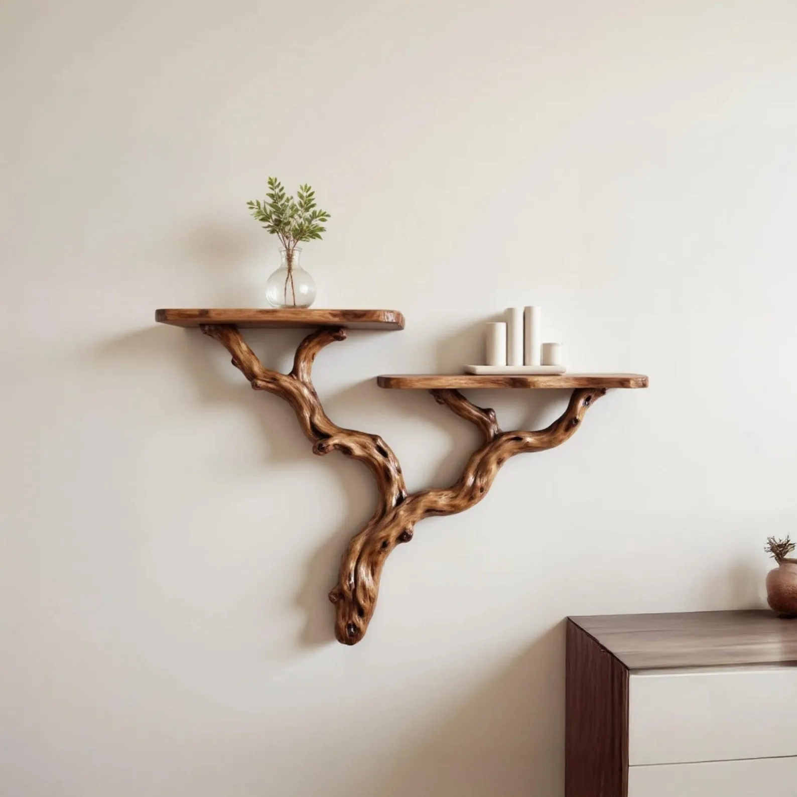 Natural driftwood shelf solidwood bookshelf art decor tree book shelves wall mount handmade furniture