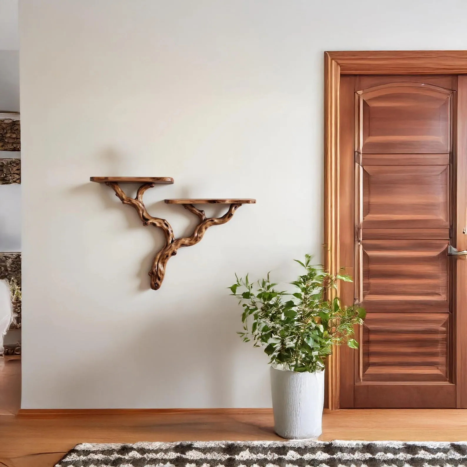 Natural driftwood shelf solidwood bookshelf art decor tree book shelves wall mount handmade furniture - Image 3