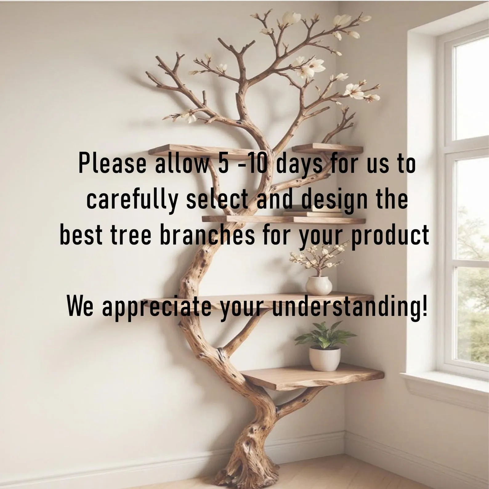 Tree branch bookshelf corner floating wood shelf on wall art driftwood branch book shelf unique decor - Image 3