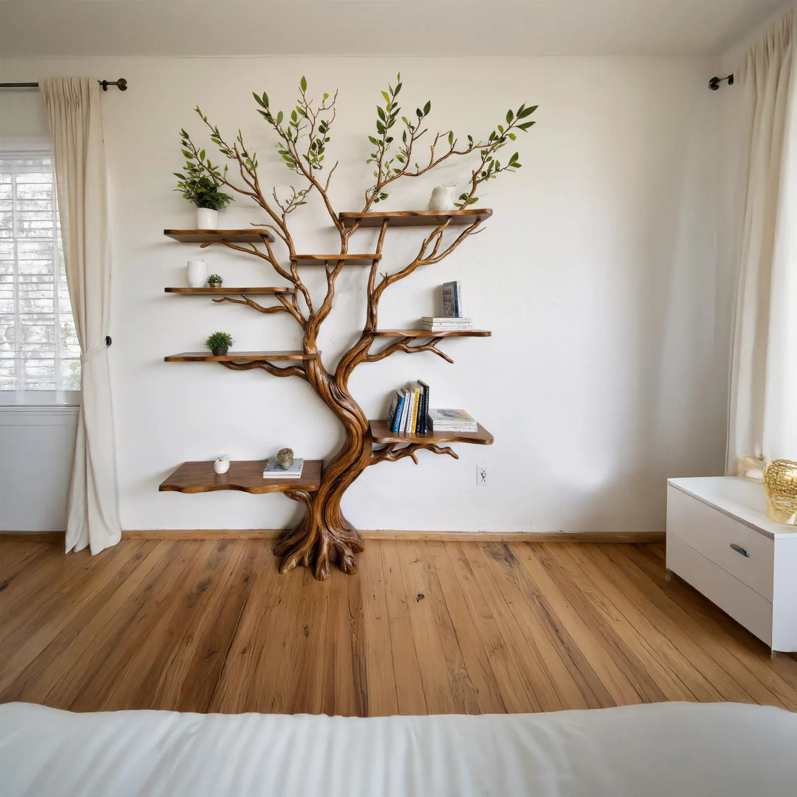 Tree bookshelf driftwood branch shelf on wall mount art solid wood bookcase unique bookshelves decor for living room - Image 10