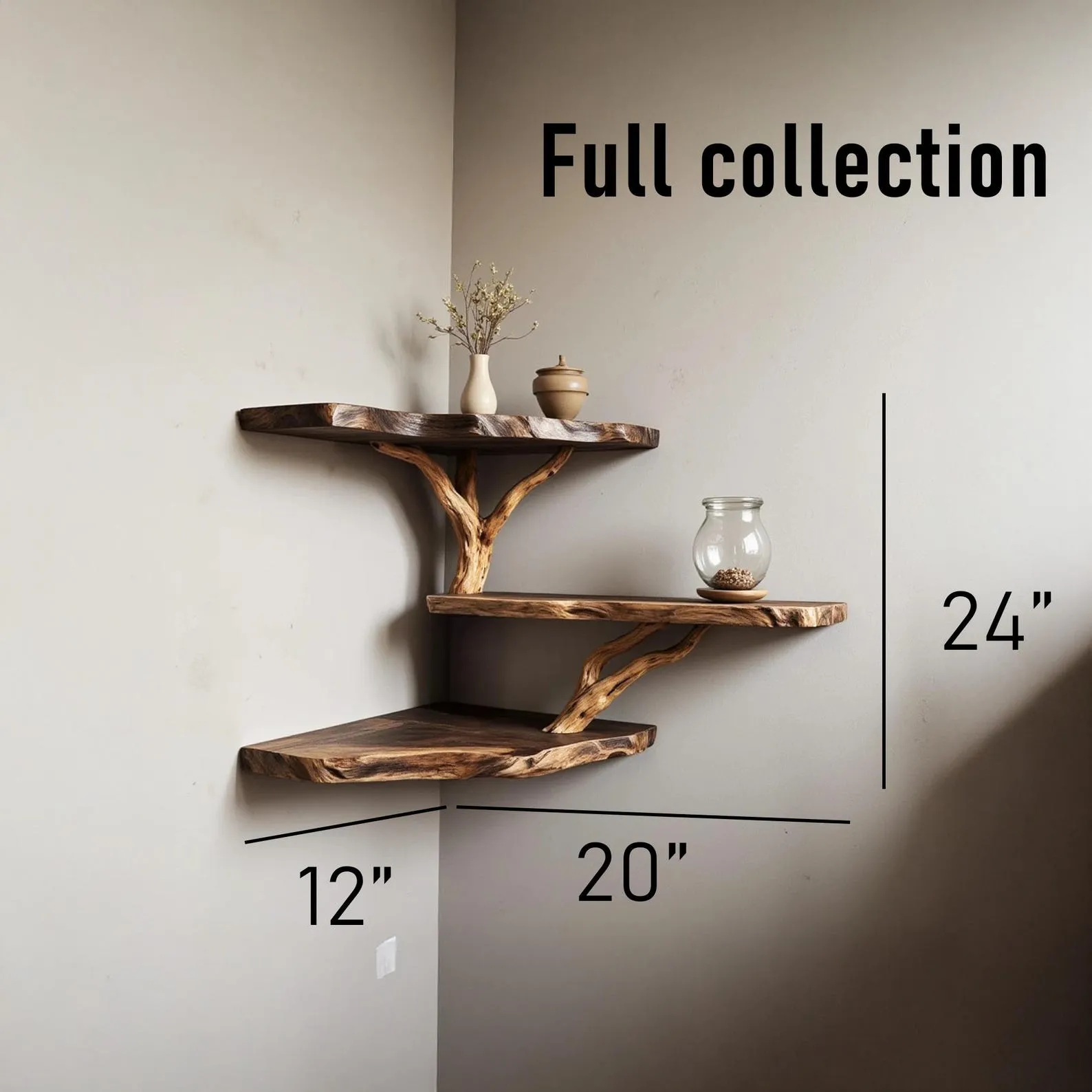 Driftwood corner wall shelf natural solidwood bookshelf art unique floating shelves wall mount handmade furniture decor - Image 4