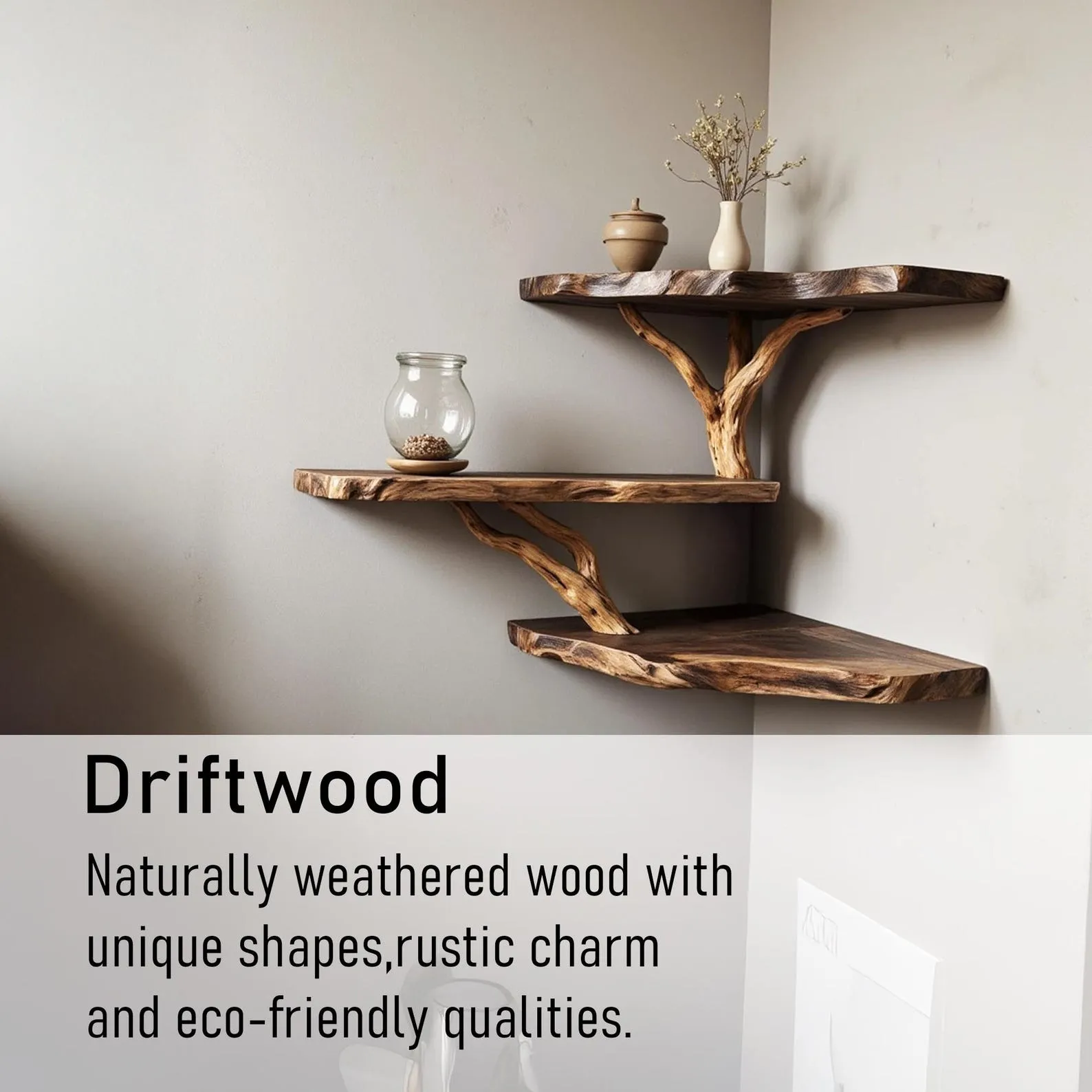 Driftwood corner wall shelf natural solidwood bookshelf art unique floating shelves wall mount handmade furniture decor - Image 6
