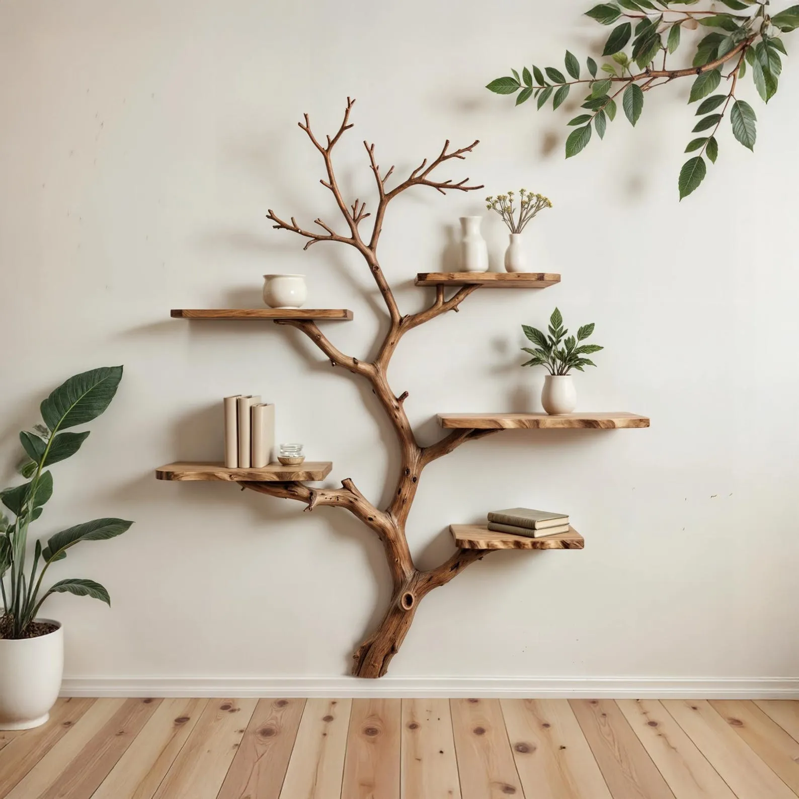 Tree book shelf art natural driftwood branch bookshelf solid wood bookcase floating shelves wall mount bookshelf decor
