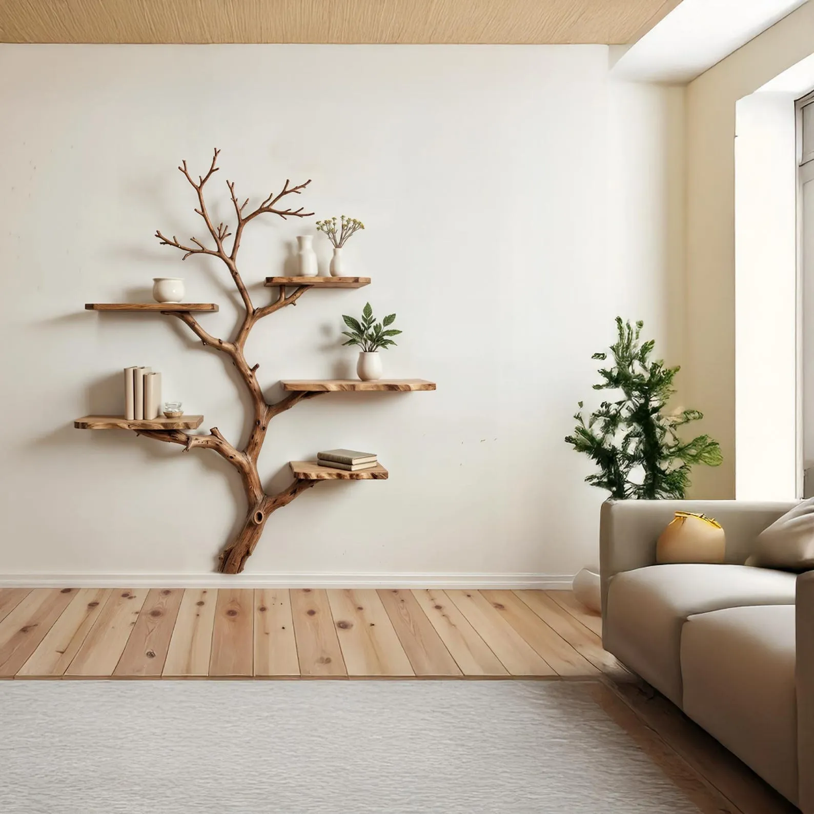 Tree book shelf art natural driftwood branch bookshelf solid wood bookcase floating shelves wall mount bookshelf decor - Image 2