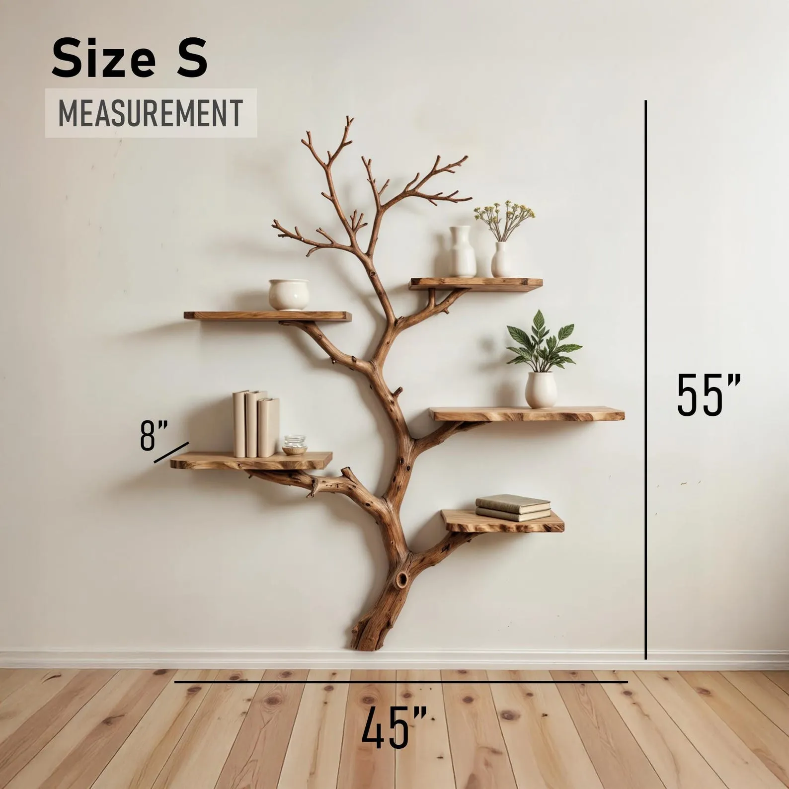 Tree book shelf art natural driftwood branch bookshelf solid wood bookcase floating shelves wall mount bookshelf decor - Image 4