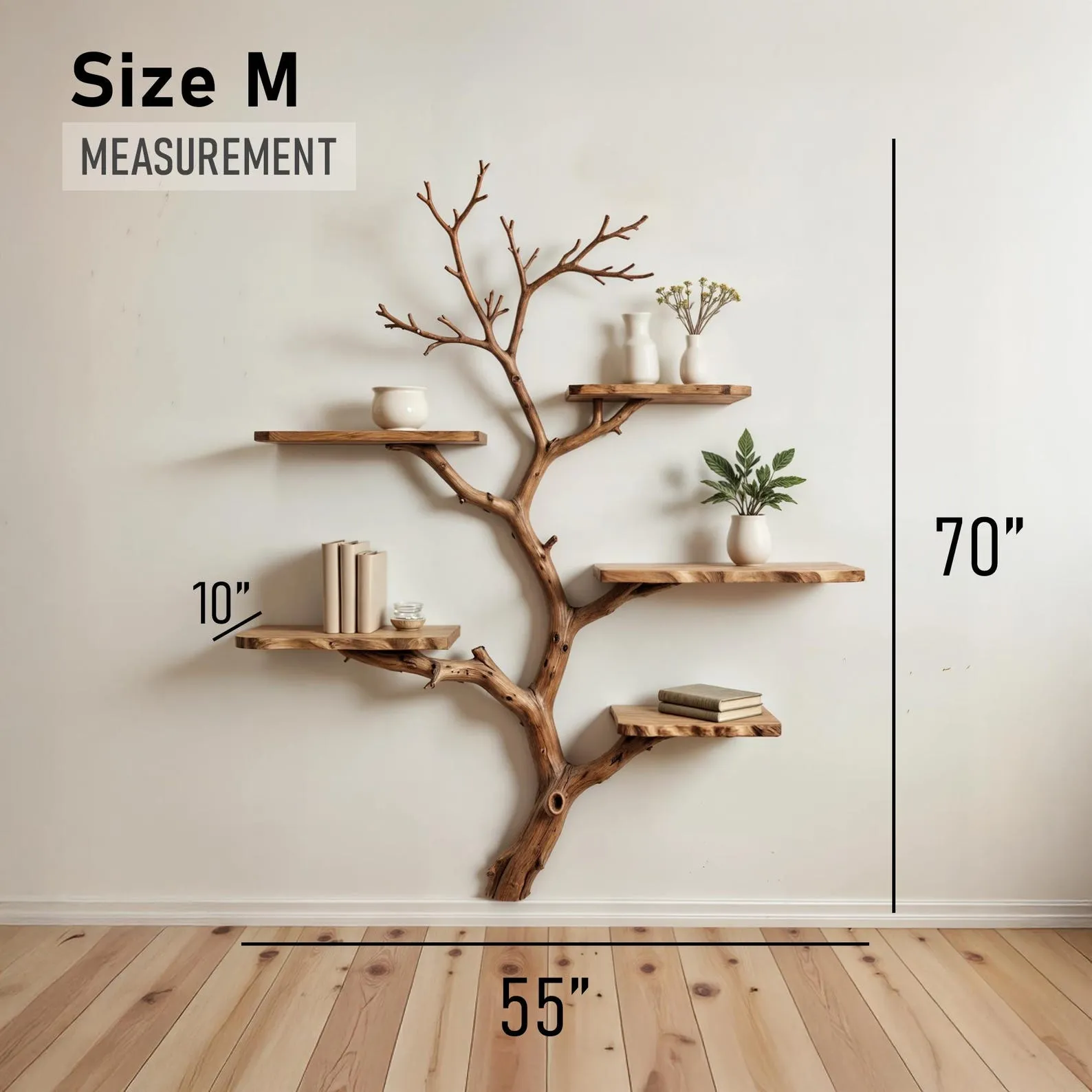 Tree book shelf art natural driftwood branch bookshelf solid wood bookcase floating shelves wall mount bookshelf decor - Image 5