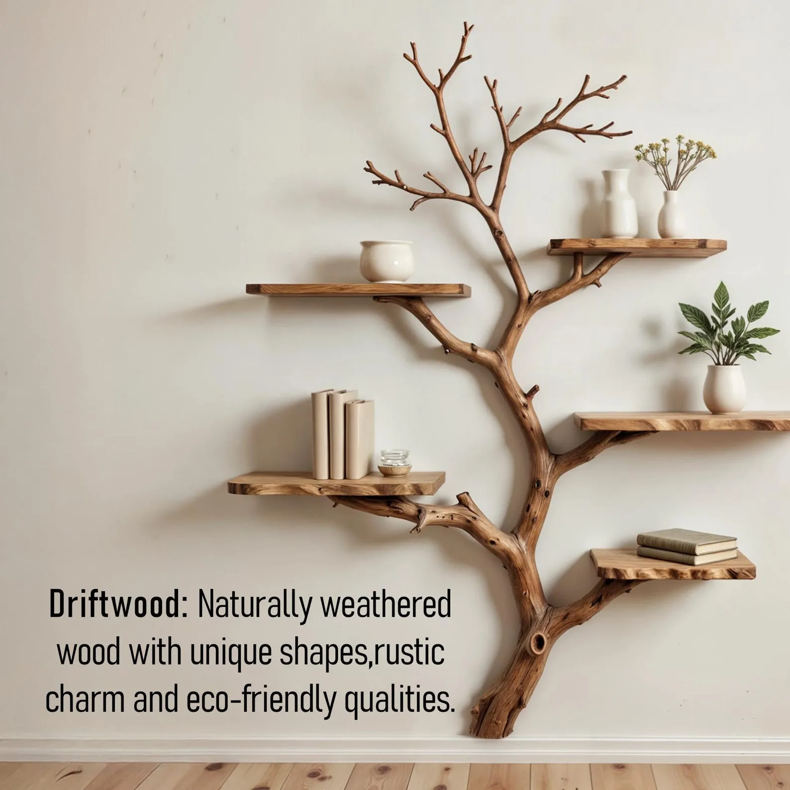 Tree book shelf art natural driftwood branch bookshelf solid wood bookcase floating shelves wall mount bookshelf decor - Image 6