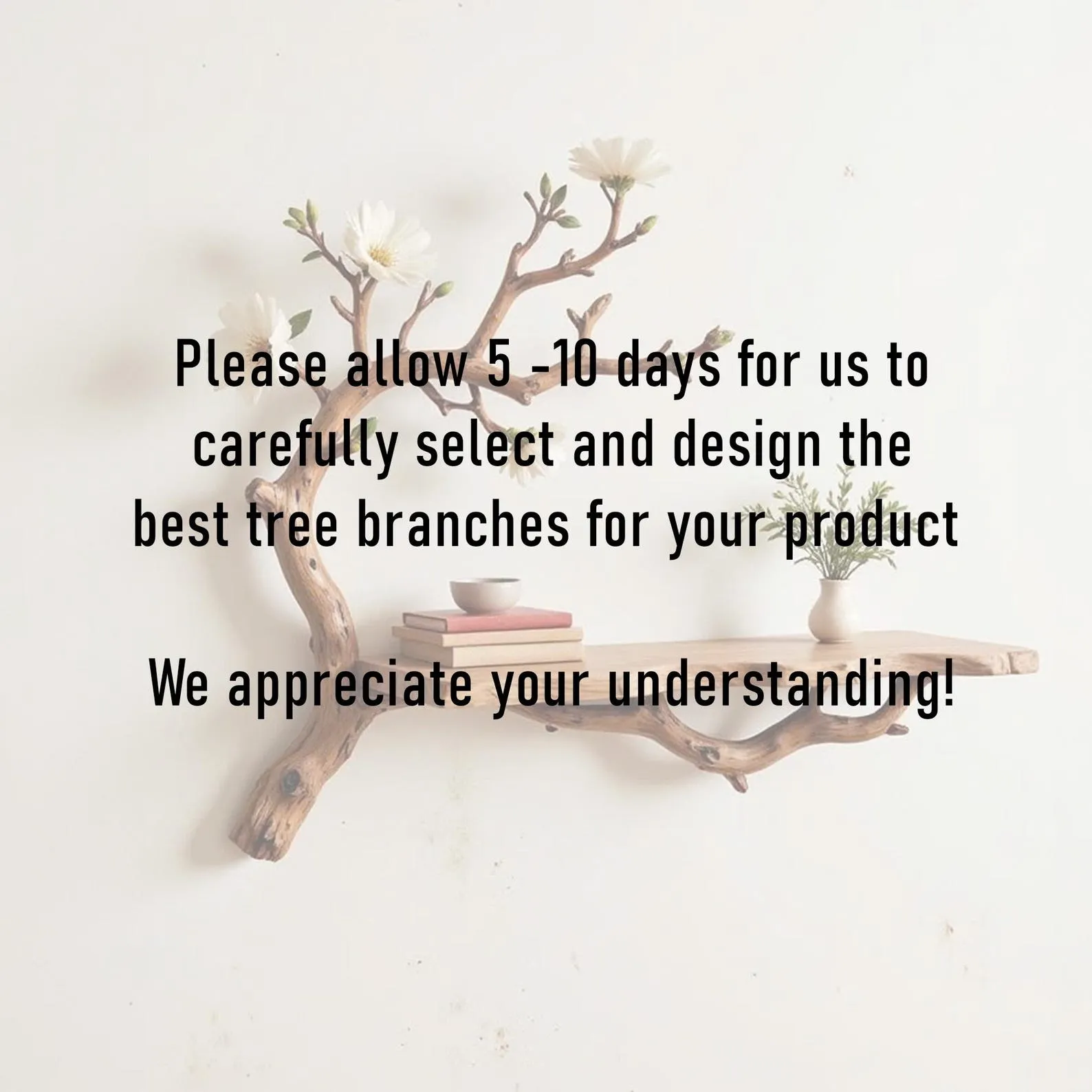 Floating book shelf driftwood branch on wall fake flowers live edge shelves decor for home - Image 10