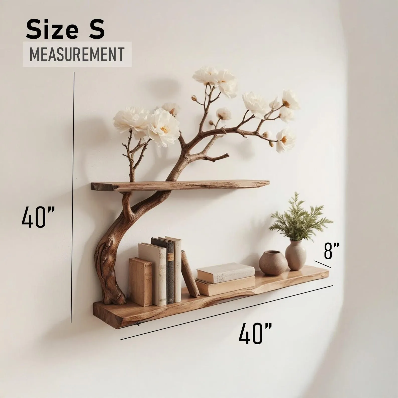 Natural driftwood branch bookshelf rustic tree book shelf art solid wood bookcase for entryway space decor - Image 3