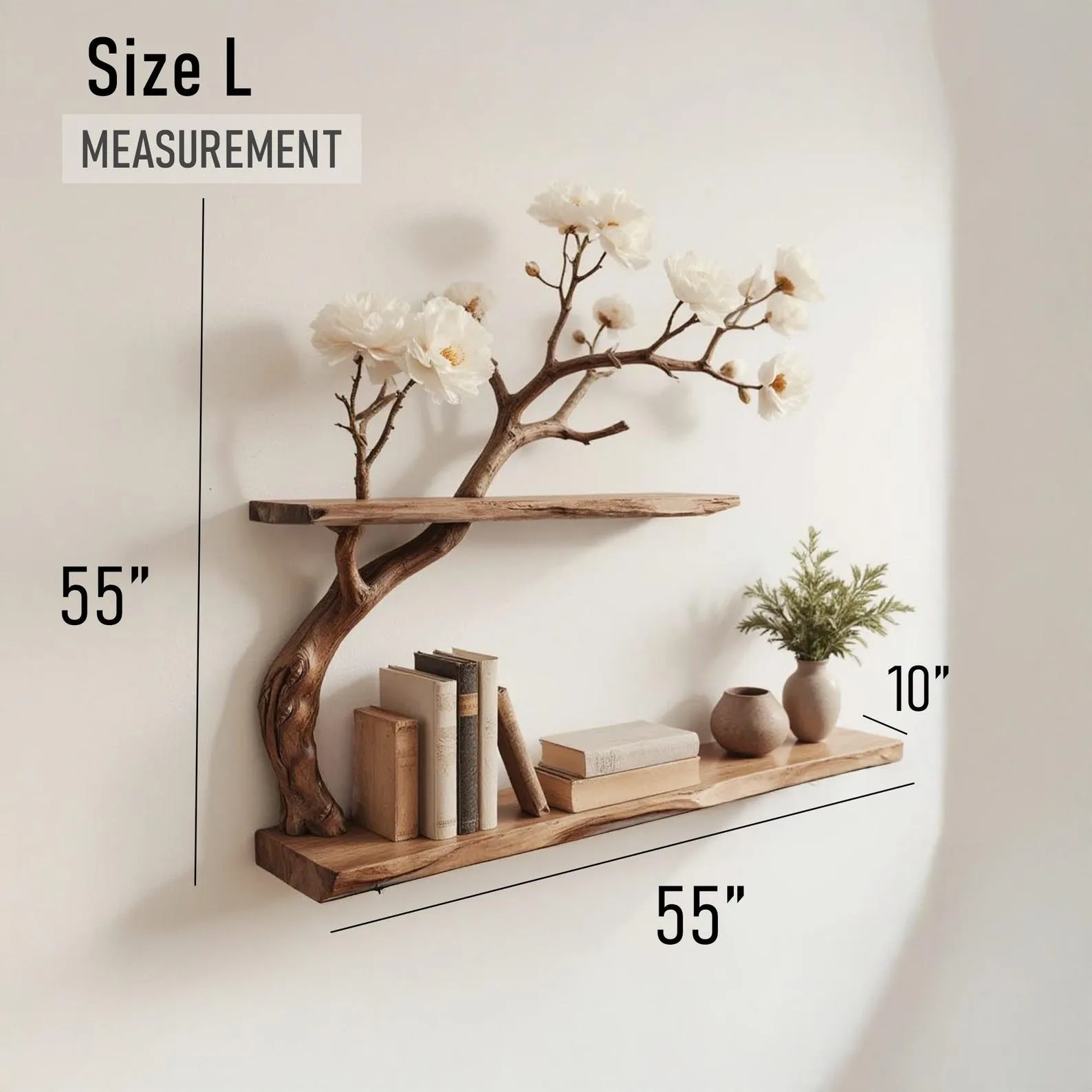 Natural driftwood branch bookshelf rustic tree book shelf art solid wood bookcase for entryway space decor - Image 4