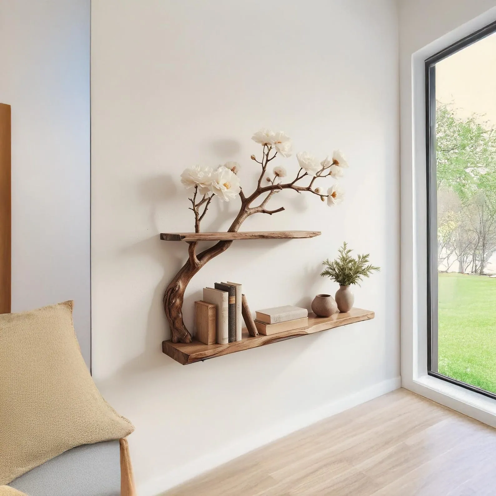 Natural driftwood branch bookshelf rustic tree book shelf art solid wood bookcase for entryway space decor - Image 6