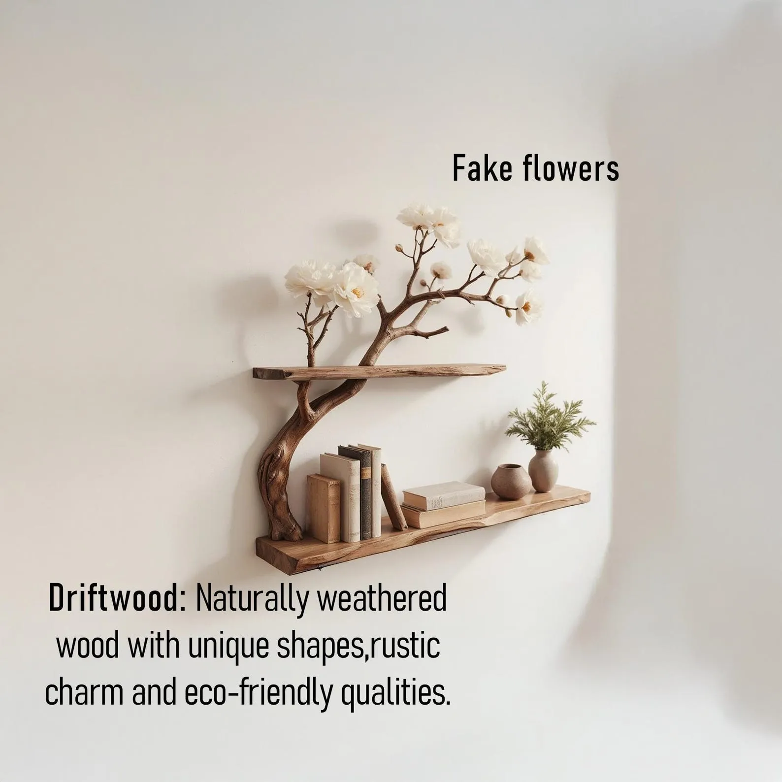 Natural driftwood branch bookshelf rustic tree book shelf art solid wood bookcase for entryway space decor - Image 8