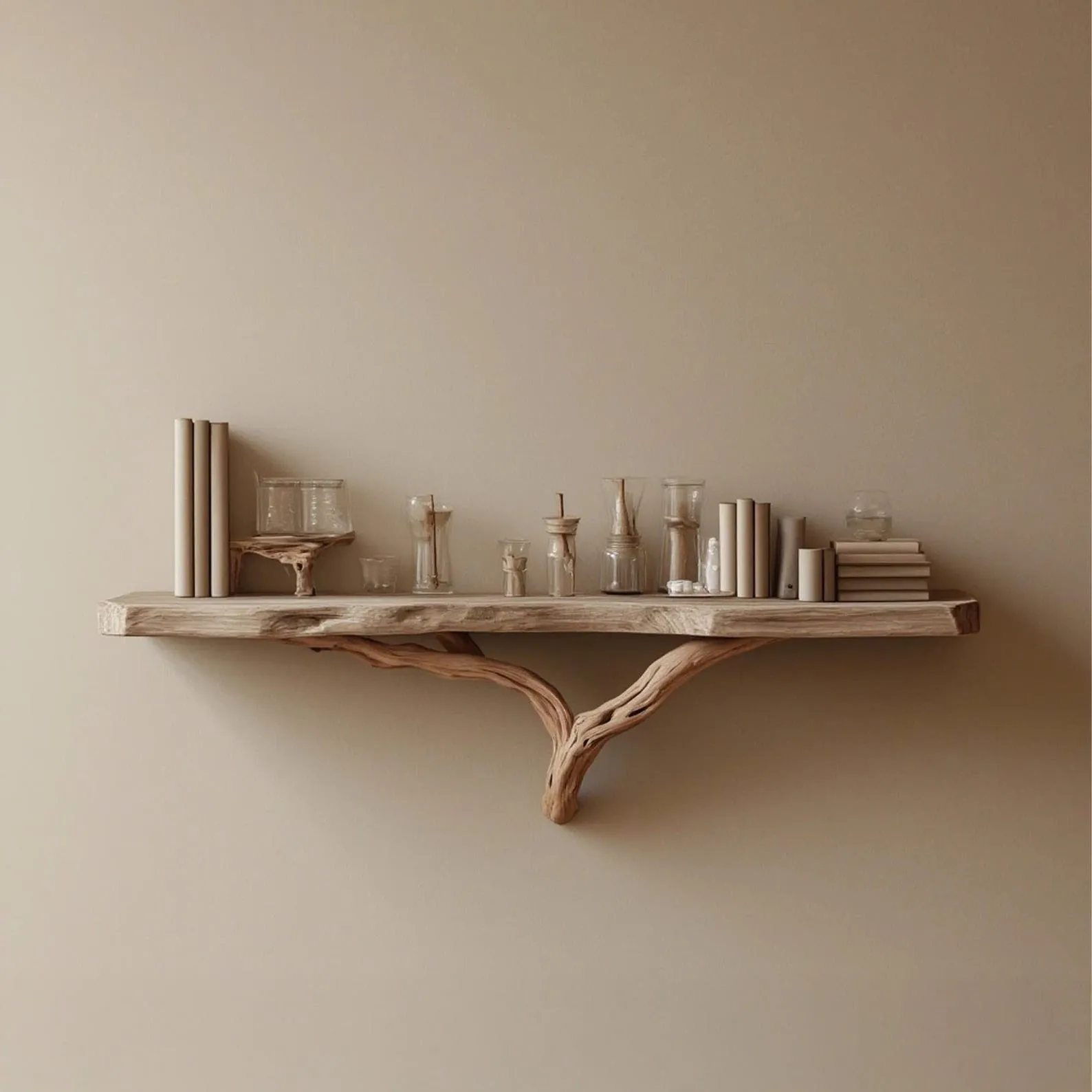 Driftwood floating bookshelf tree mid century bookcase solid wood art wall mount rustic book shelf handmade furniture