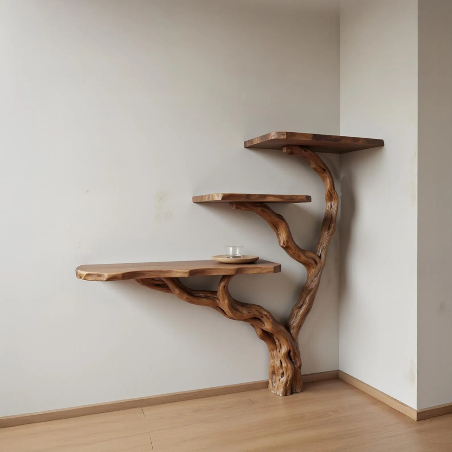 Driftwood console table tree branch shelf handmade rustic solid wood desk unique floating shelf entryway