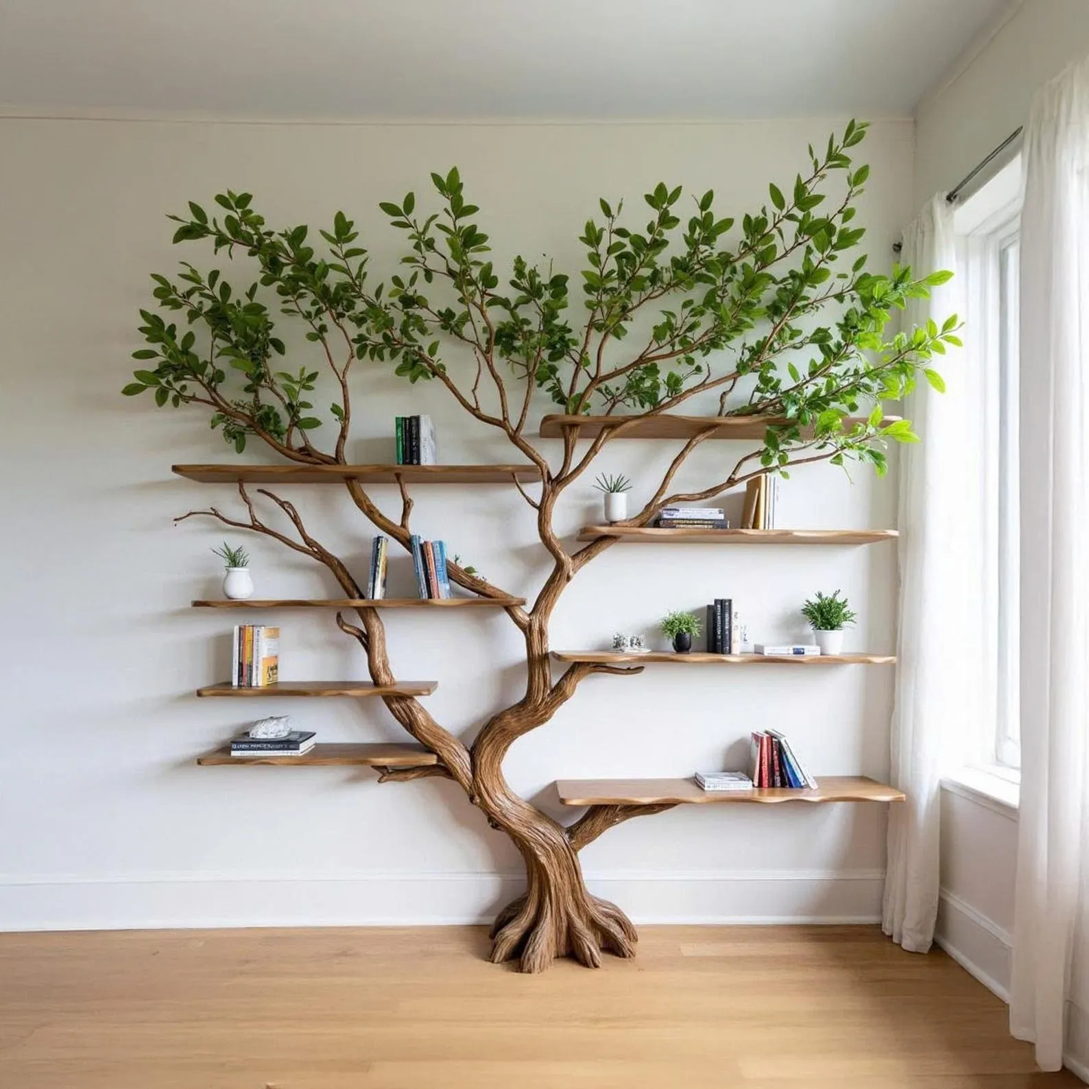Driftwood Tree Branch Bookshelf: Rustic Floating Wall Decor