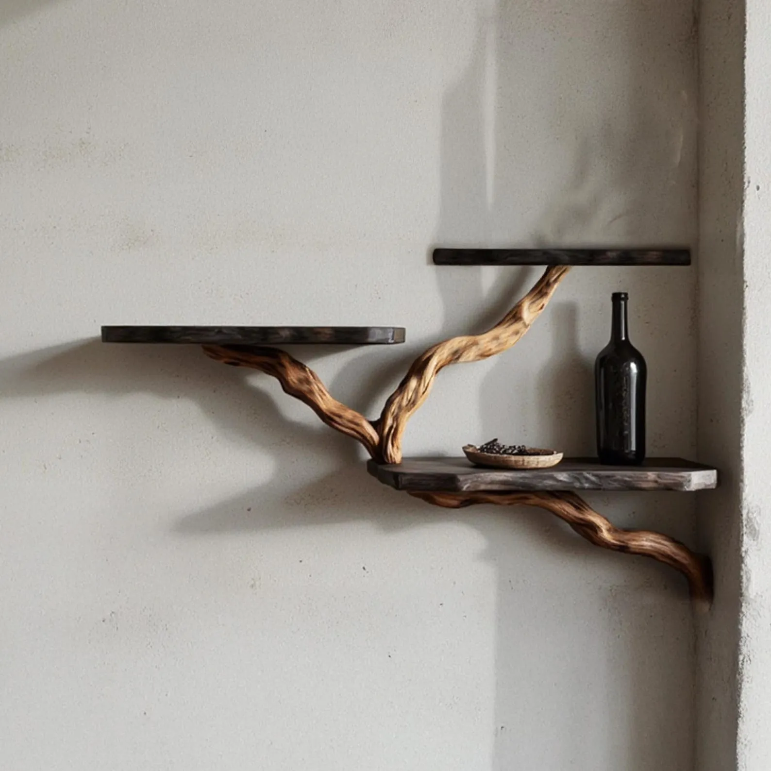 Driftwood conrner shelf solid wood bookshelf art decor natural tree branch shelves wall mount handmade furniture entryway