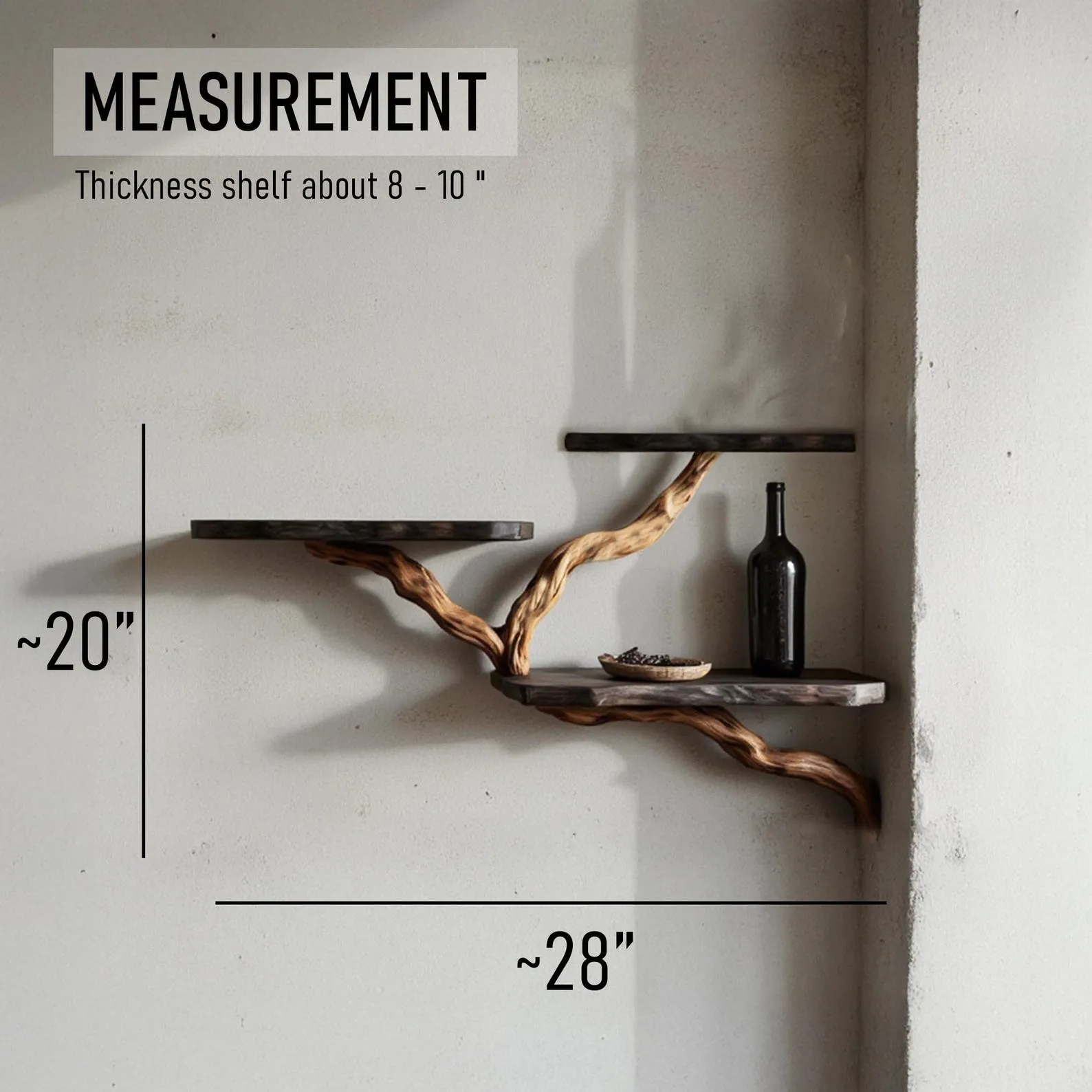 Driftwood conrner shelf solid wood bookshelf art decor natural tree branch shelves wall mount handmade furniture entryway - Image 4