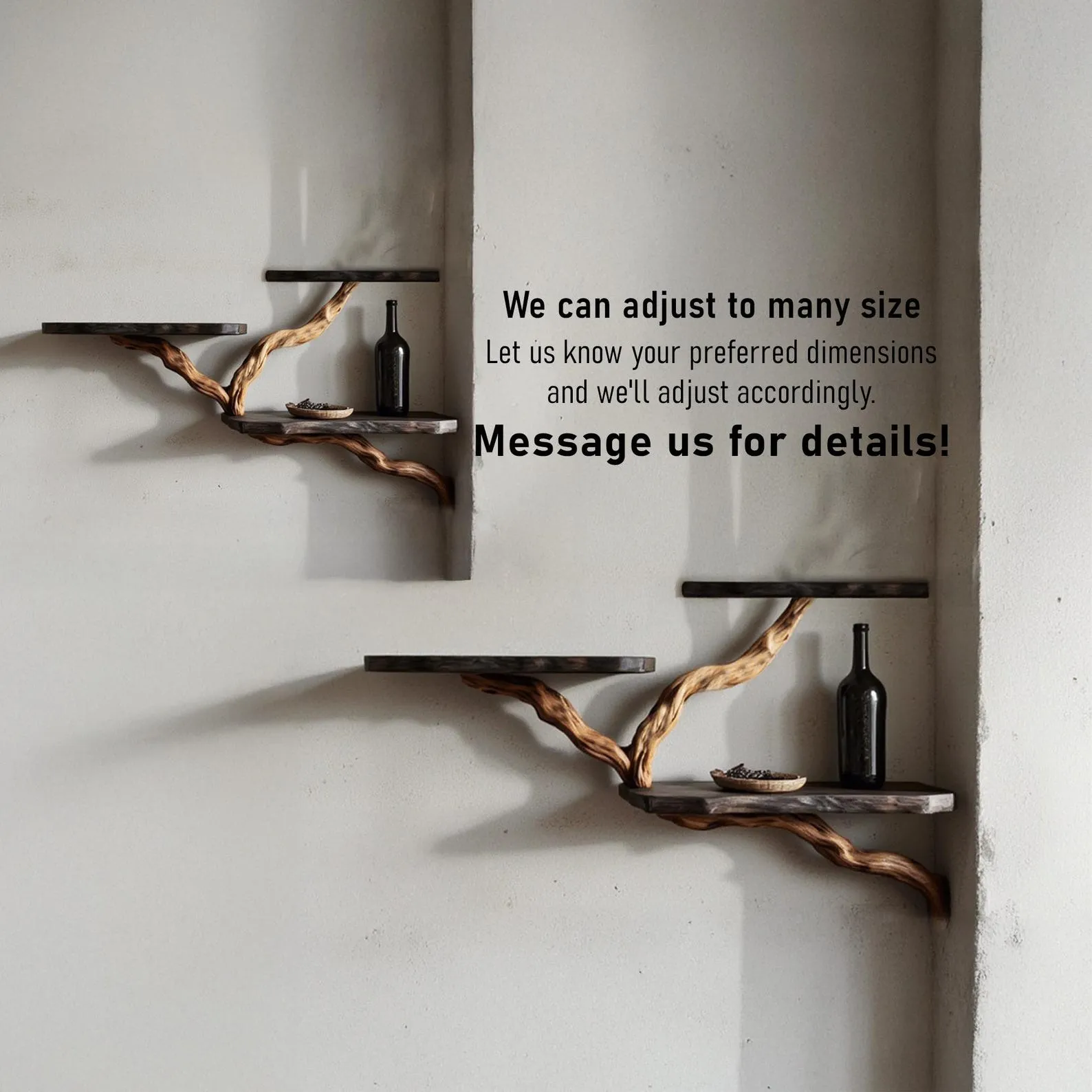 Driftwood conrner shelf solid wood bookshelf art decor natural tree branch shelves wall mount handmade furniture entryway - Image 9