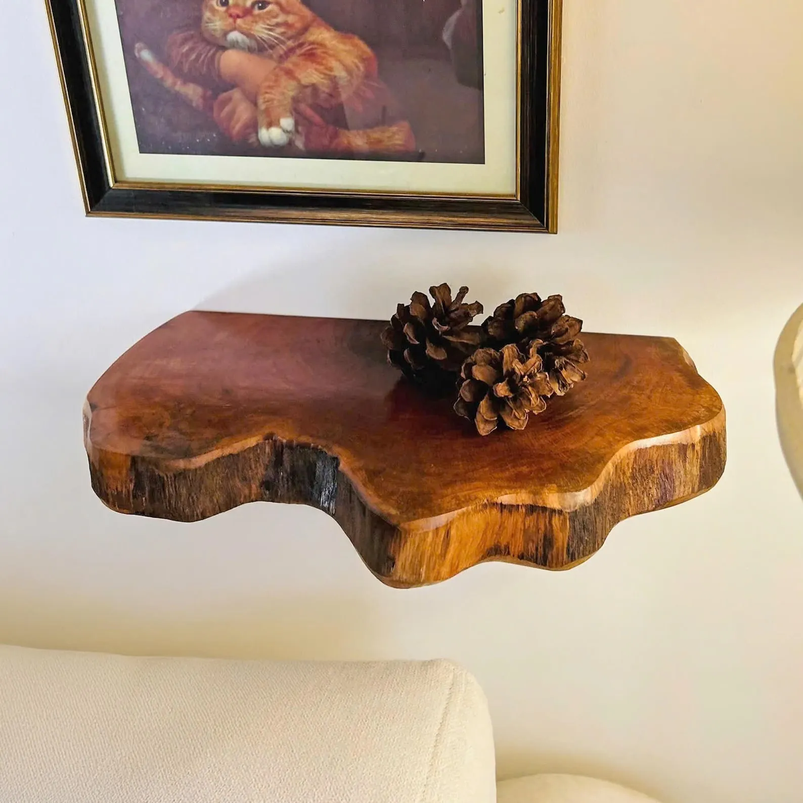 Floating wood bookshelf rustic wall mount decoration