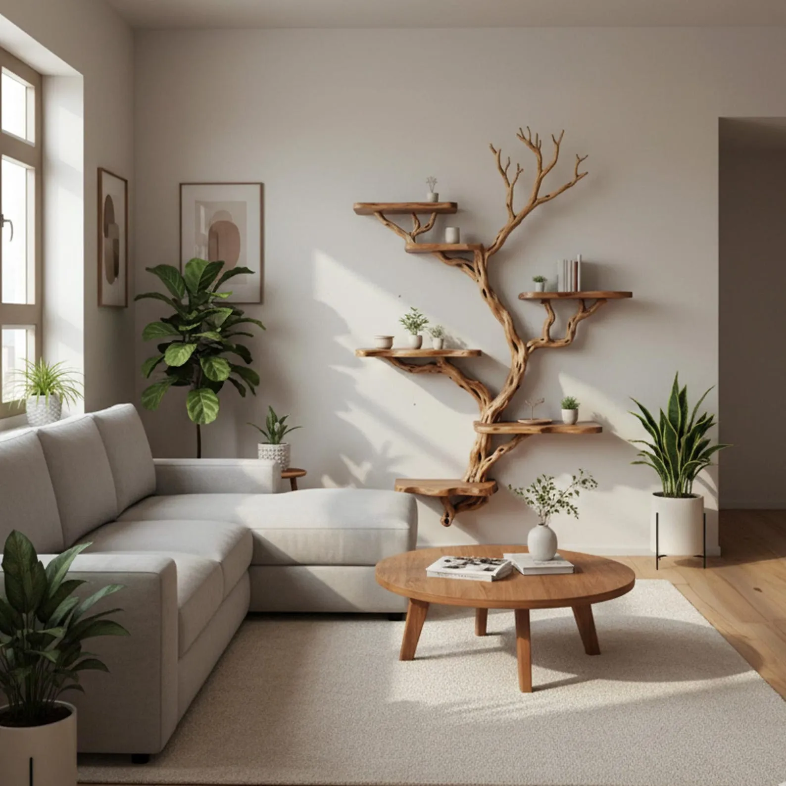 Driftwood branch floating book shelf wall mount solid wood bookcase tree branch wall art - Image 4