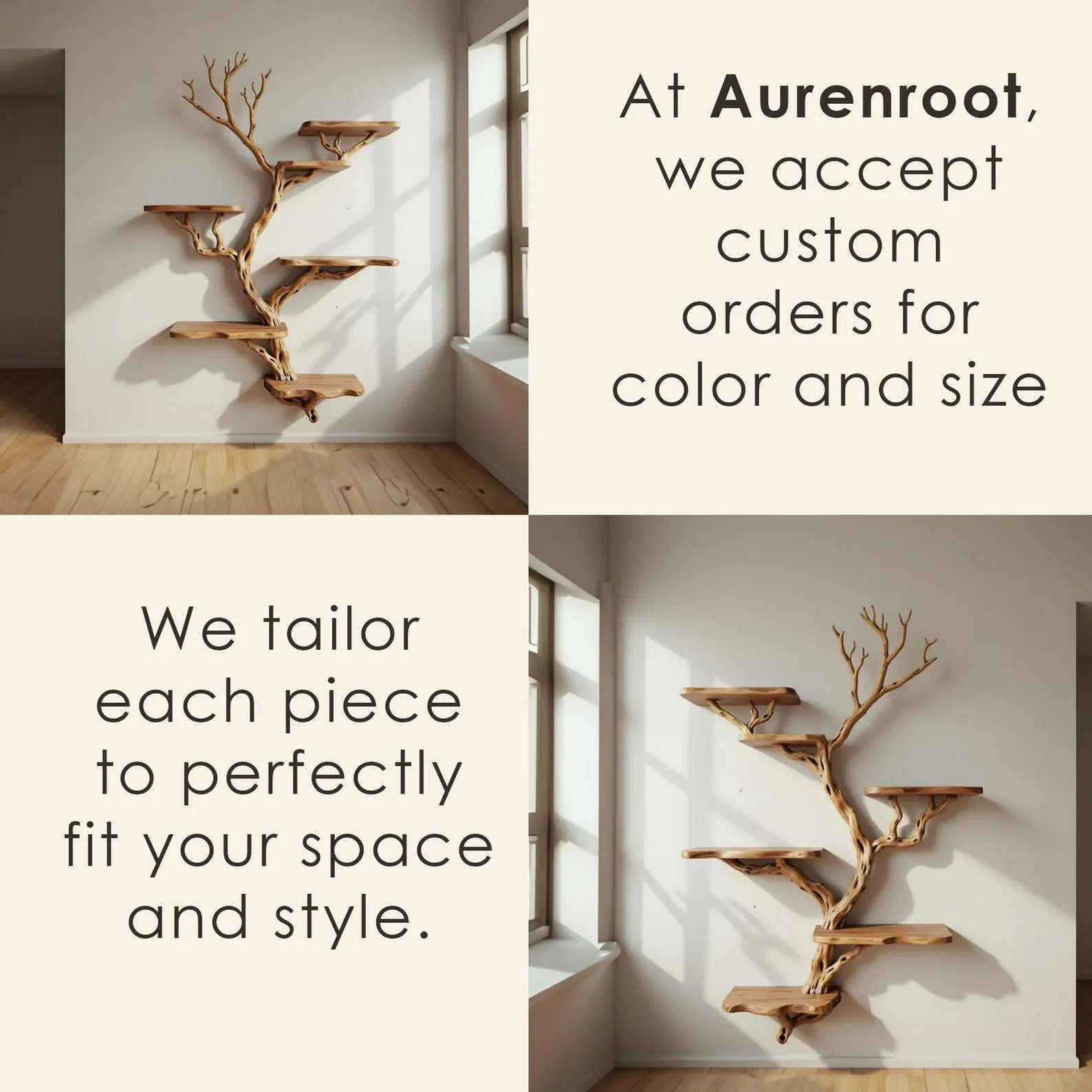 Driftwood branch floating book shelf wall mount solid wood bookcase tree branch wall art - Image 5