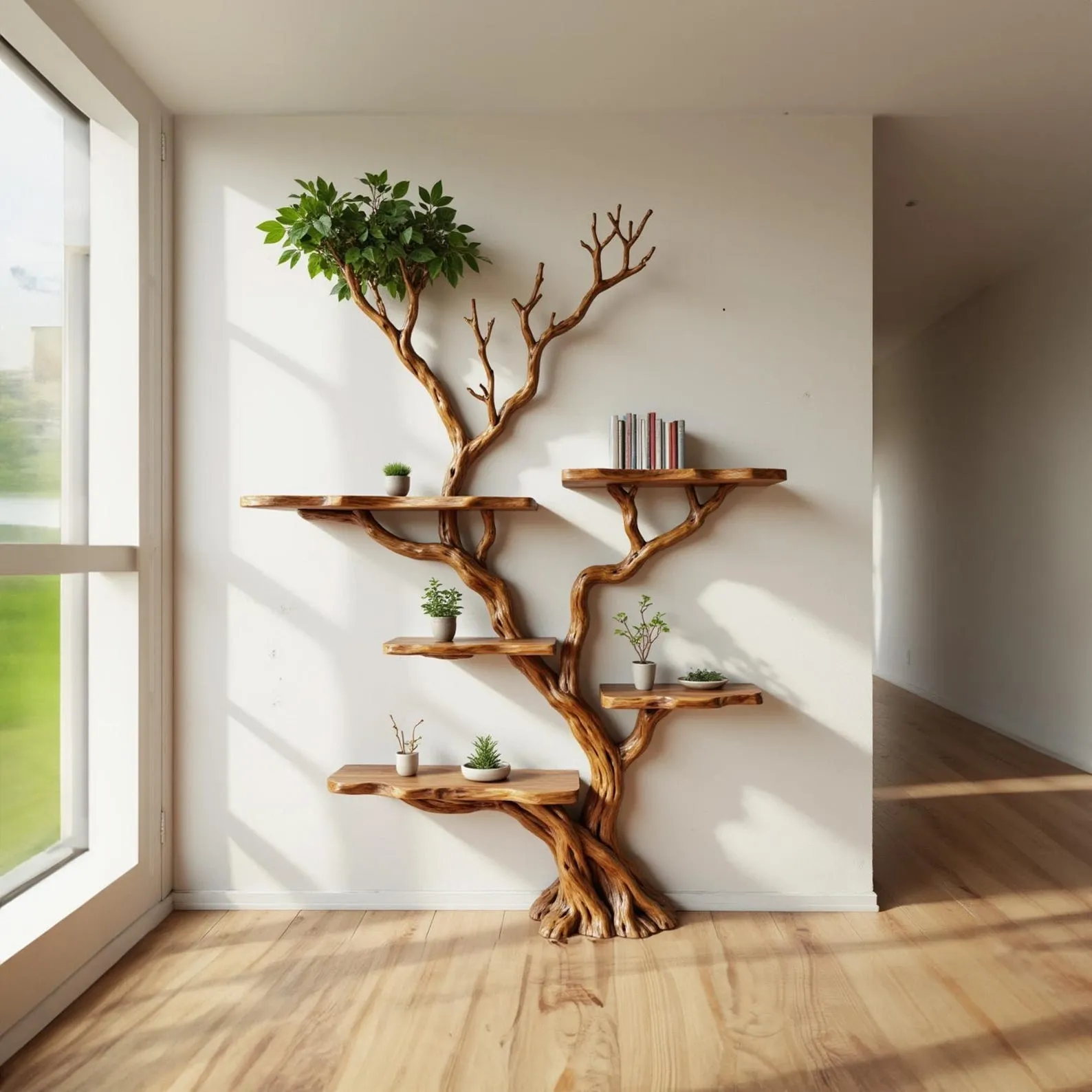 Tree branch shelves driftwood bookshelf solid wood bookcasewall mount floating shelf art decor for home
