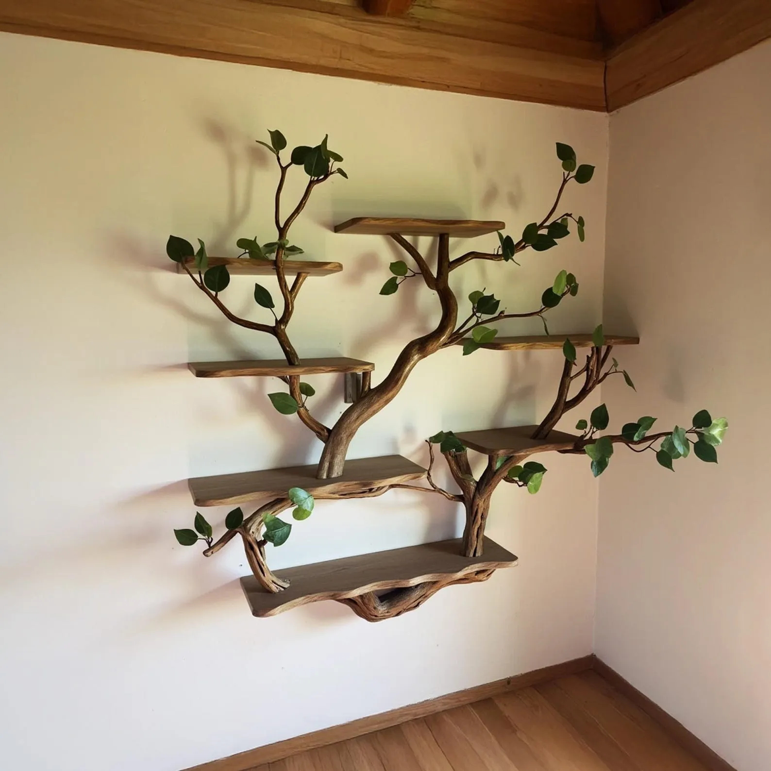 Floating shelf driftwood branch bookcase tree bookshelf wall mount solid wood shelves art decor home for living room