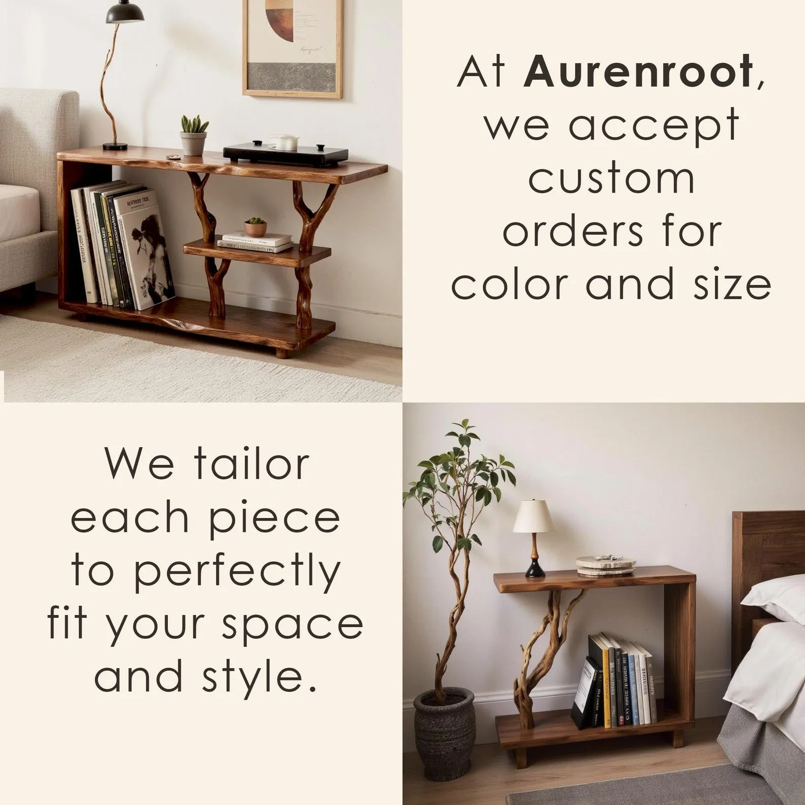 Driftwood solid wood bookcase tree branch bookshelf nightand plant stand handcrafted rustic living room furniture - Image 4