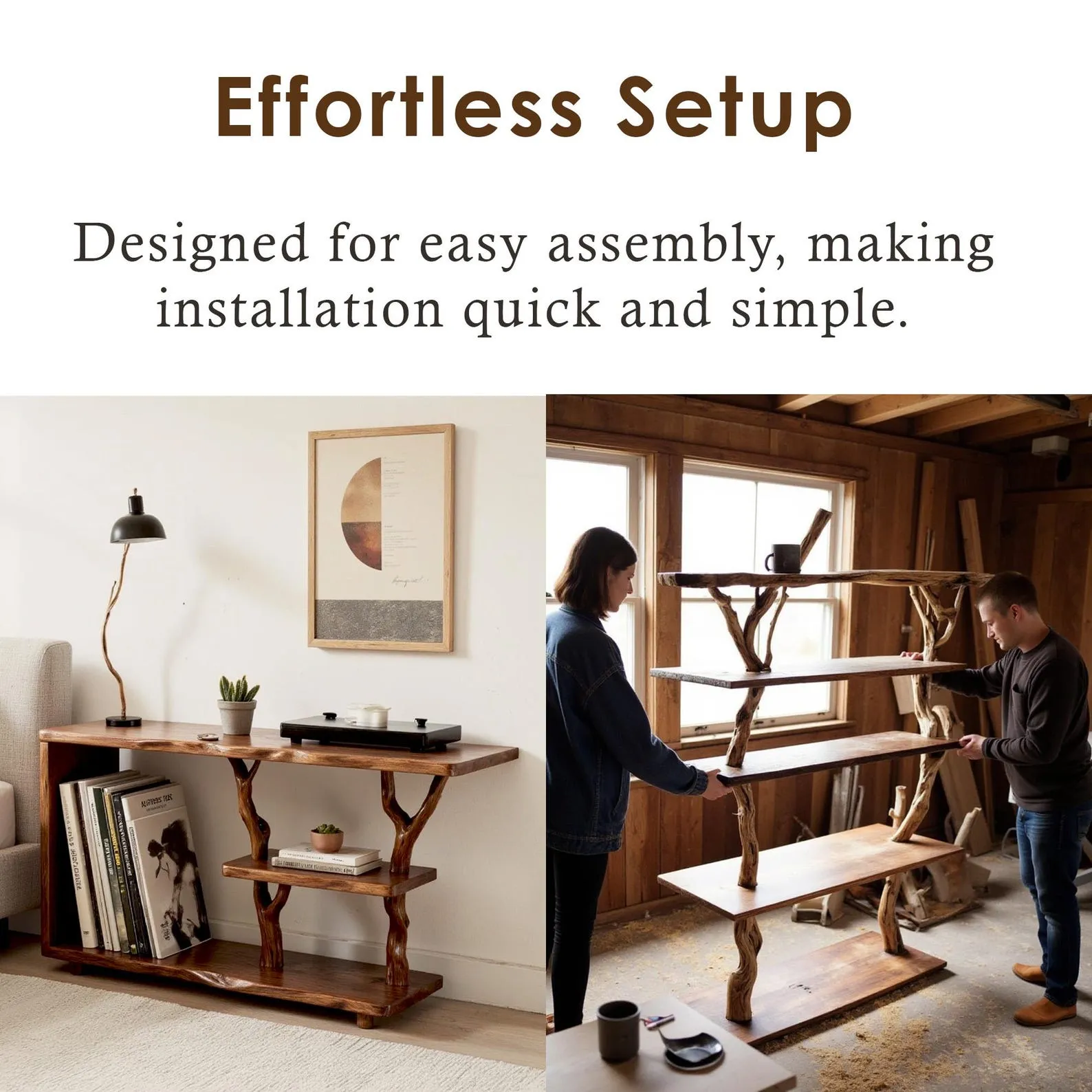 Driftwood solid wood bookcase tree branch bookshelf nightand plant stand handcrafted rustic living room furniture - Image 5