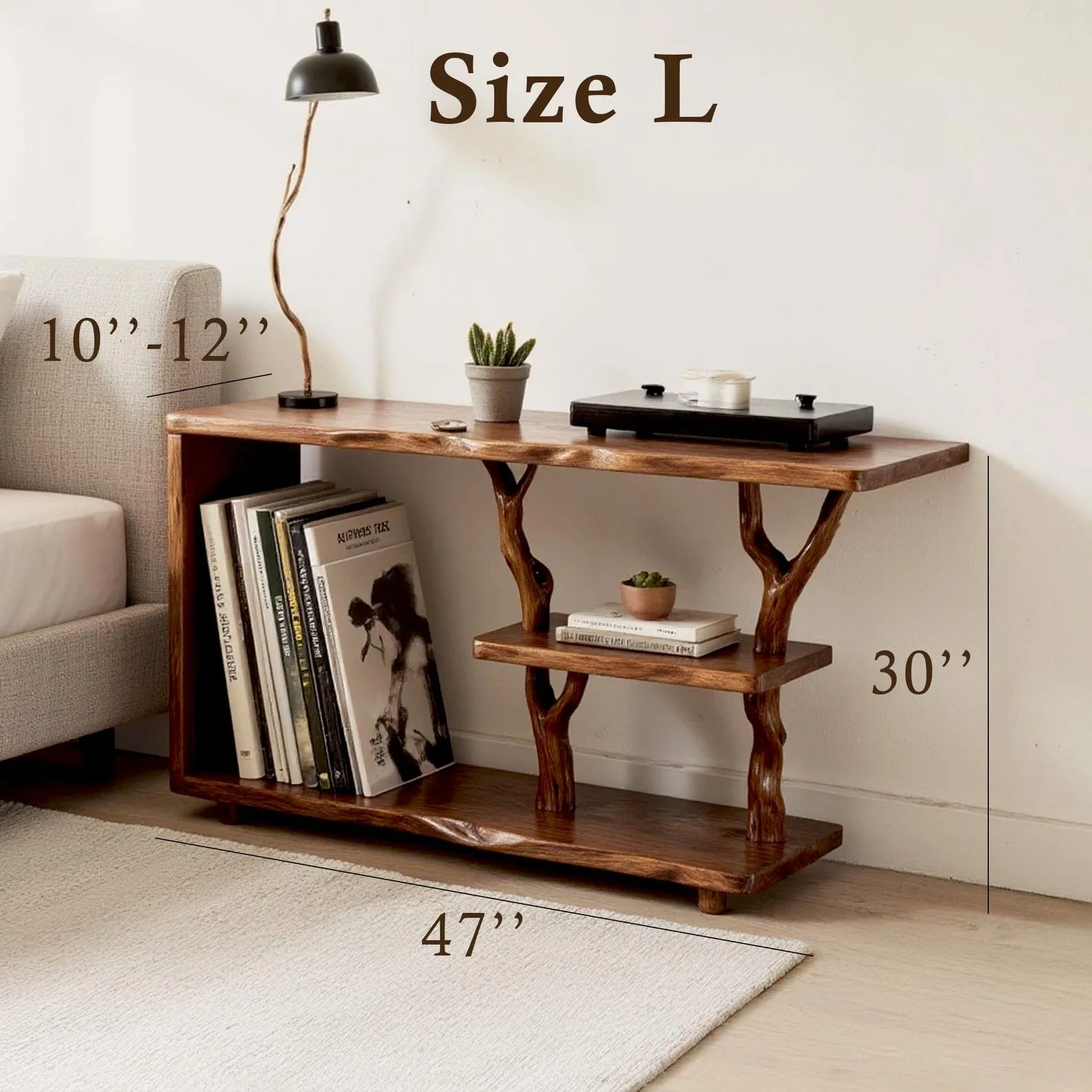 Driftwood solid wood bookcase tree branch bookshelf nightand plant stand handcrafted rustic living room furniture - Image 7