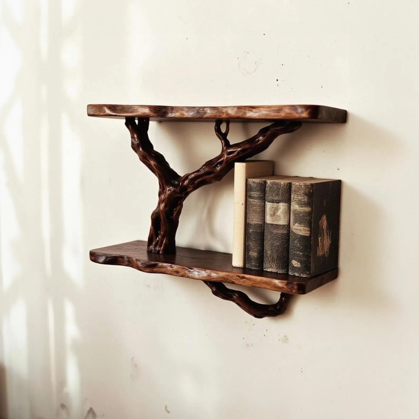 Driftwood floating bookshelf solid wood walnut bookcase on wall book shelf decor entryway